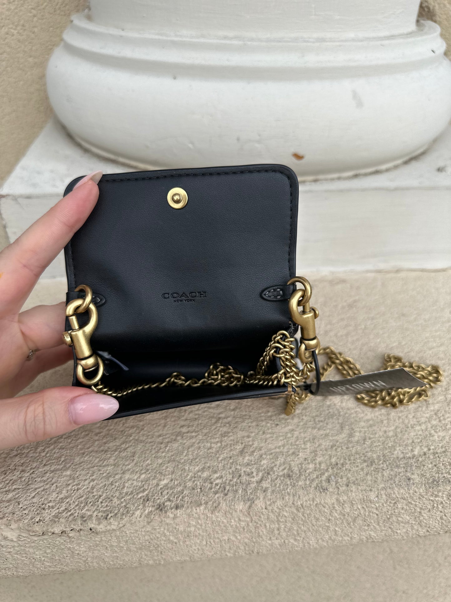 Coach Leopard Print Leather Flap Card Case w/ crossbody strap
