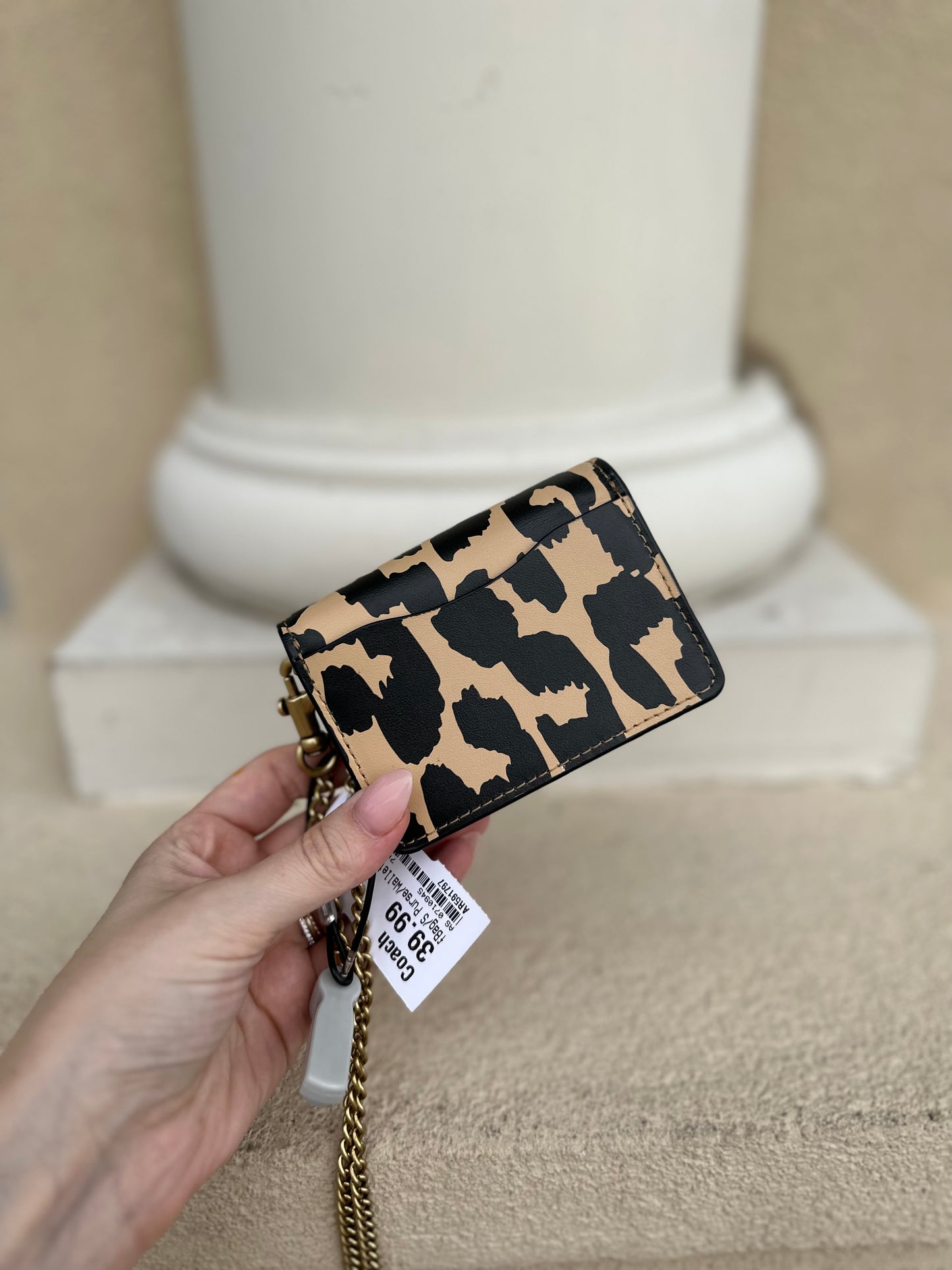 Coach Leopard Print Leather Flap Card Case w/ crossbody strap