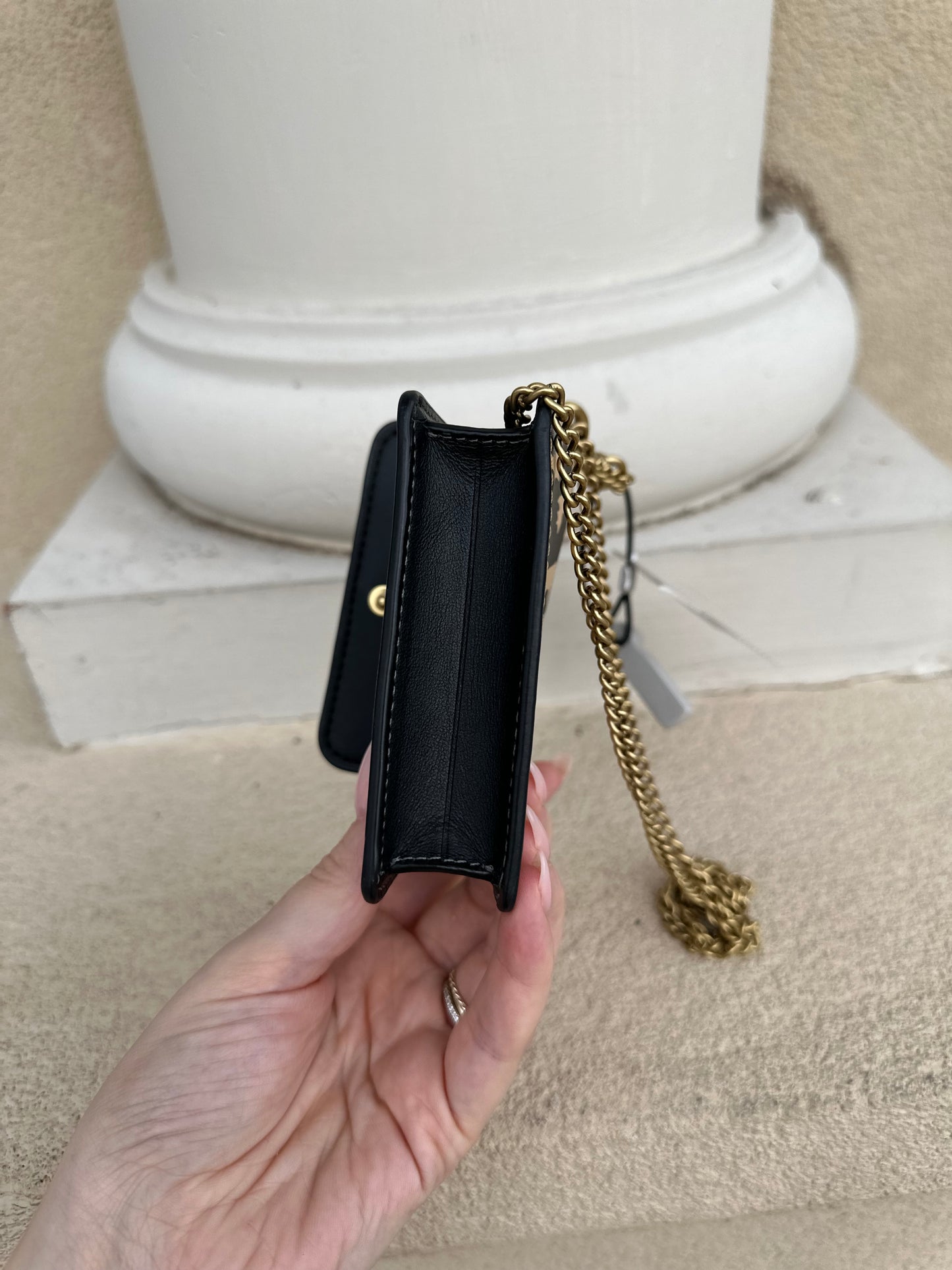 Coach Leopard Print Leather Flap Card Case w/ crossbody strap