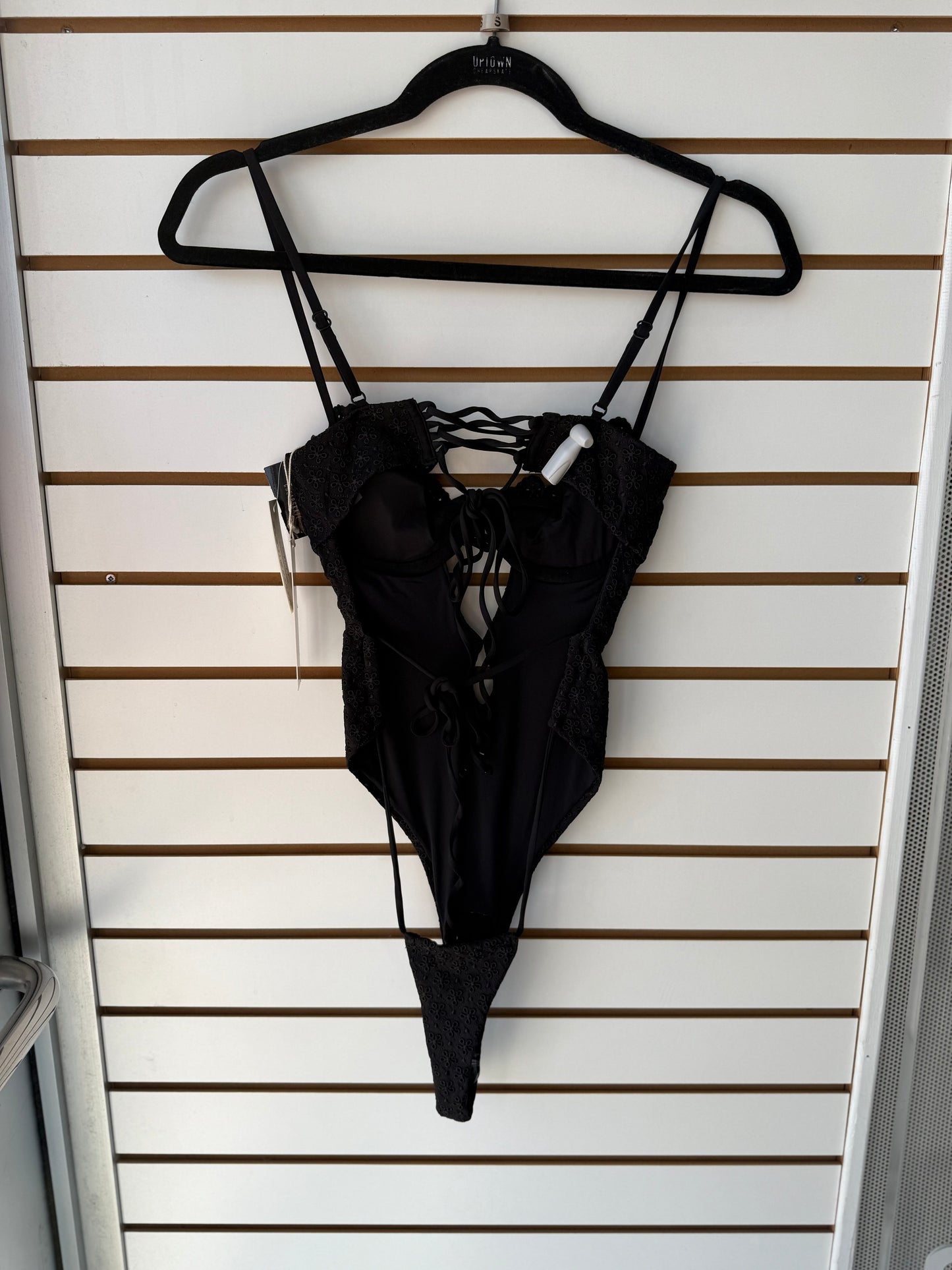 NWT For Love & Lemons black flower bodysuit size S