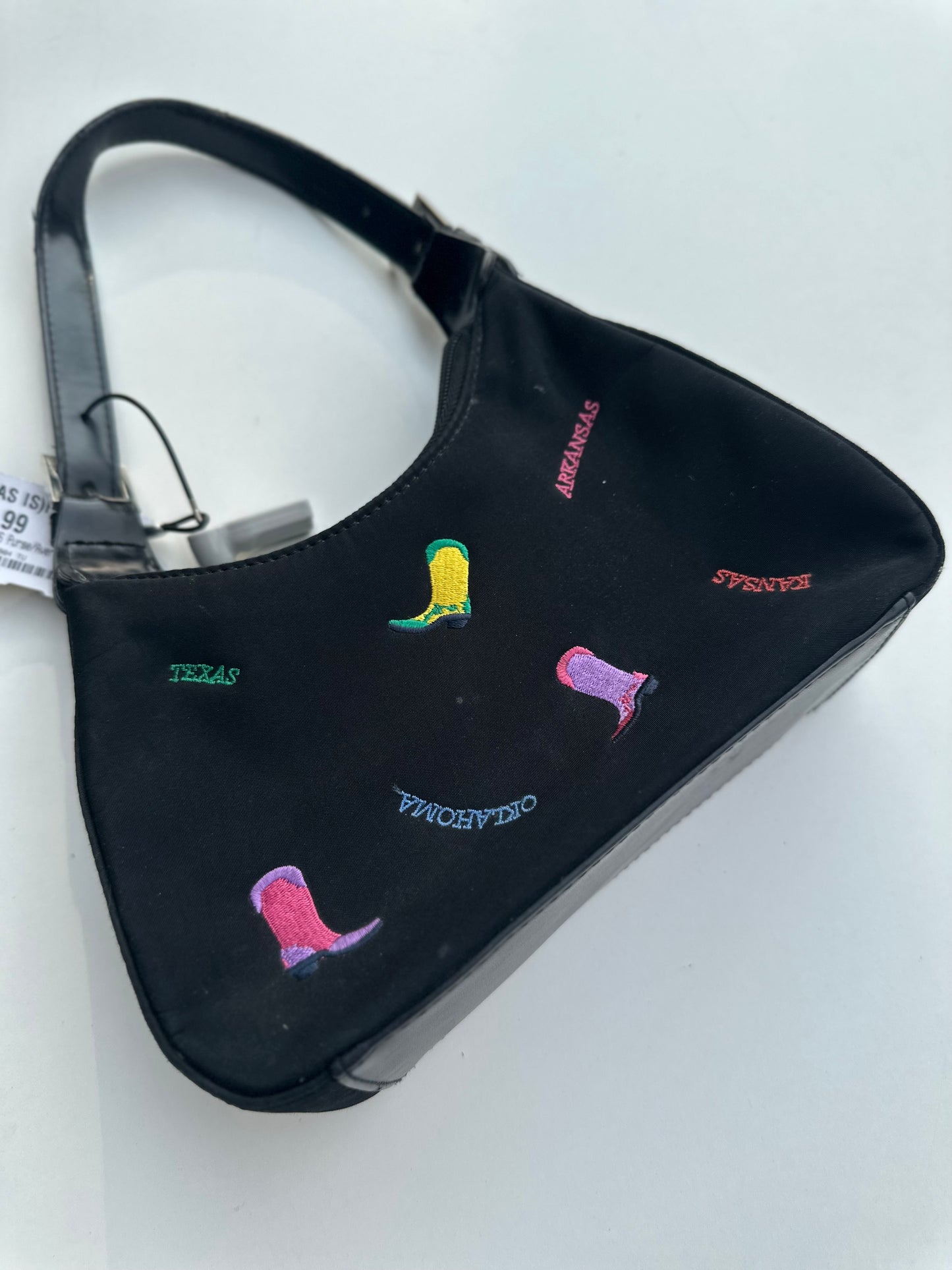 Vintage cowboy boot black shoulder bag with cellphone case