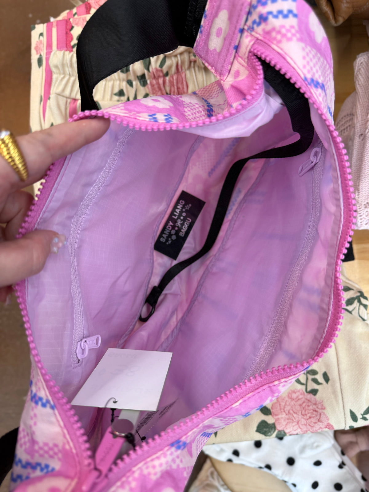 Baggu x Sandy Liang Nylon Crescent Bag Market Plaid Pink