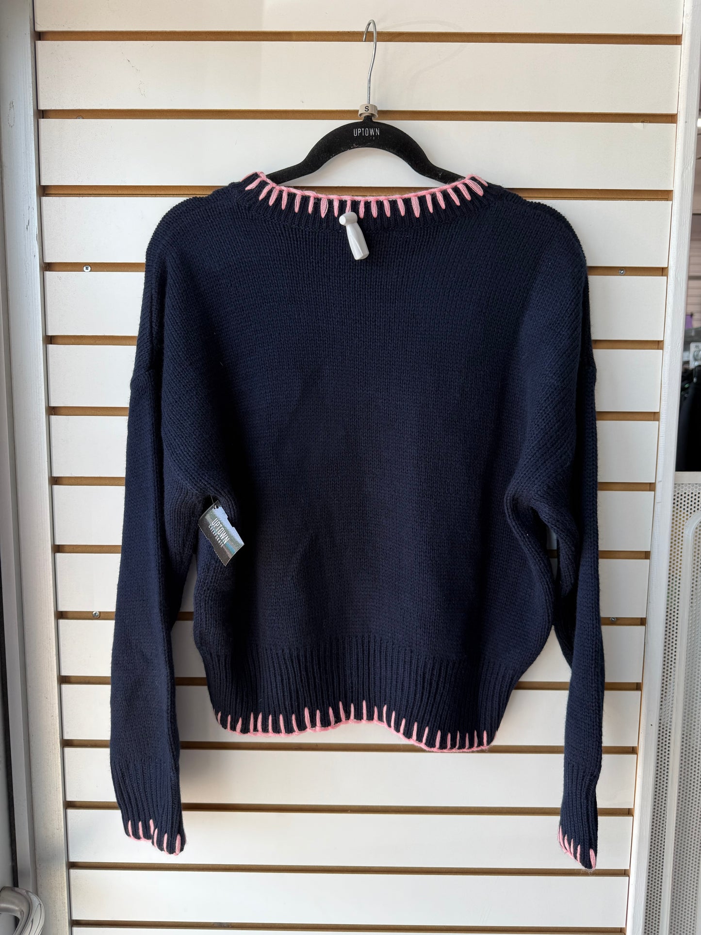 NWT Simply Southern navy & pink embroidered bow sweater size small