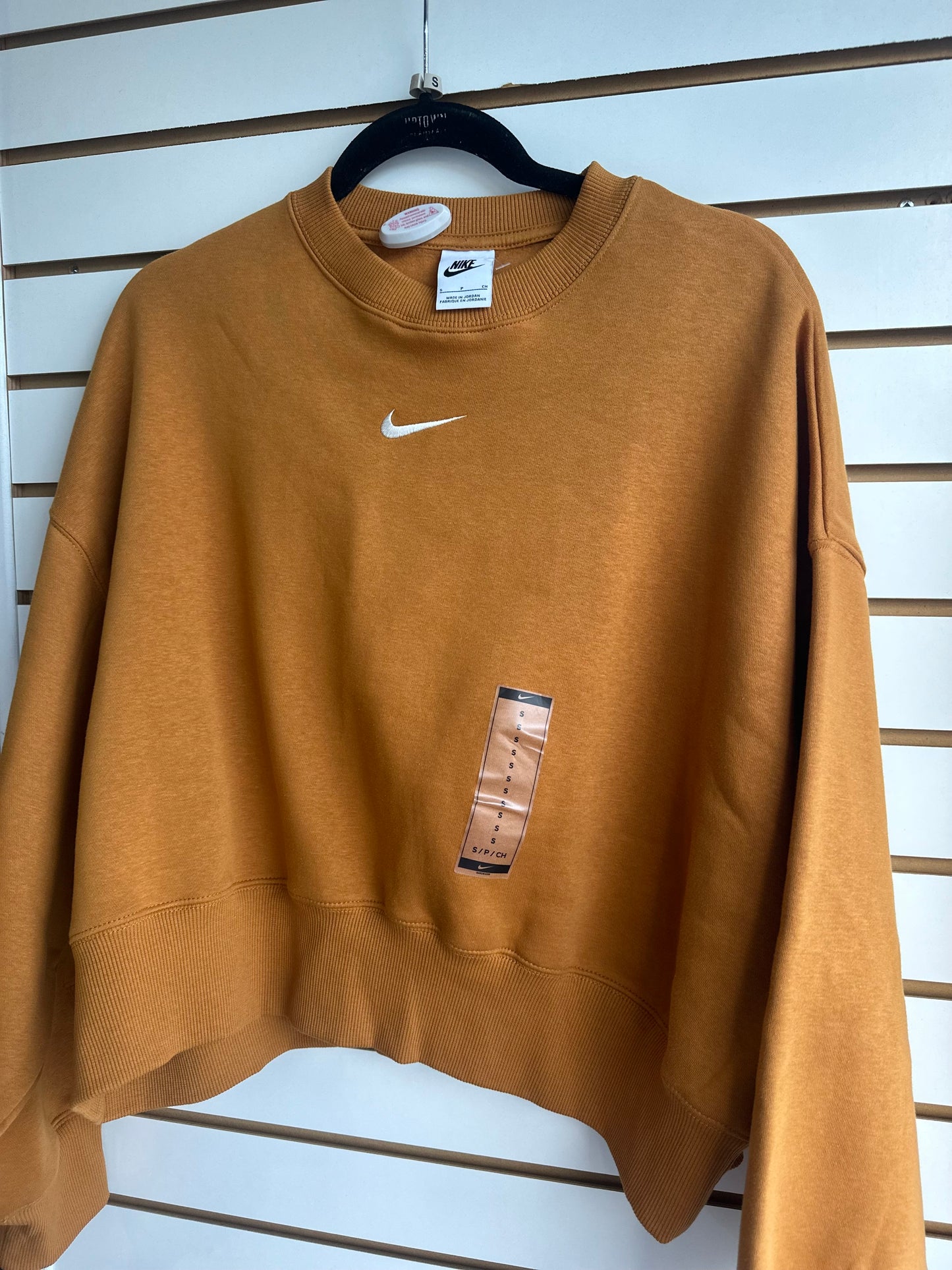NWOT Nike Phoenix fleece oversized cropped crewneck burnt orange color Sz Small
