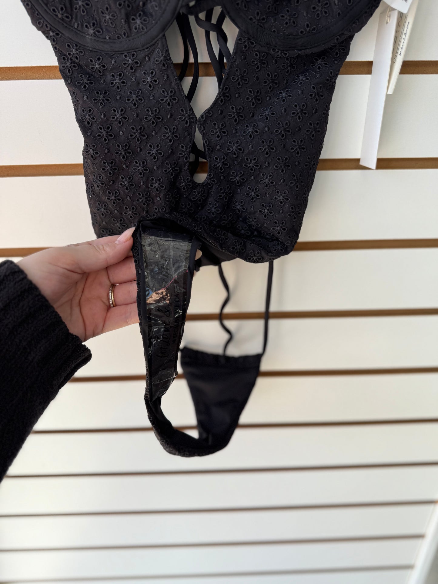 NWT For Love & Lemons black flower bodysuit size S