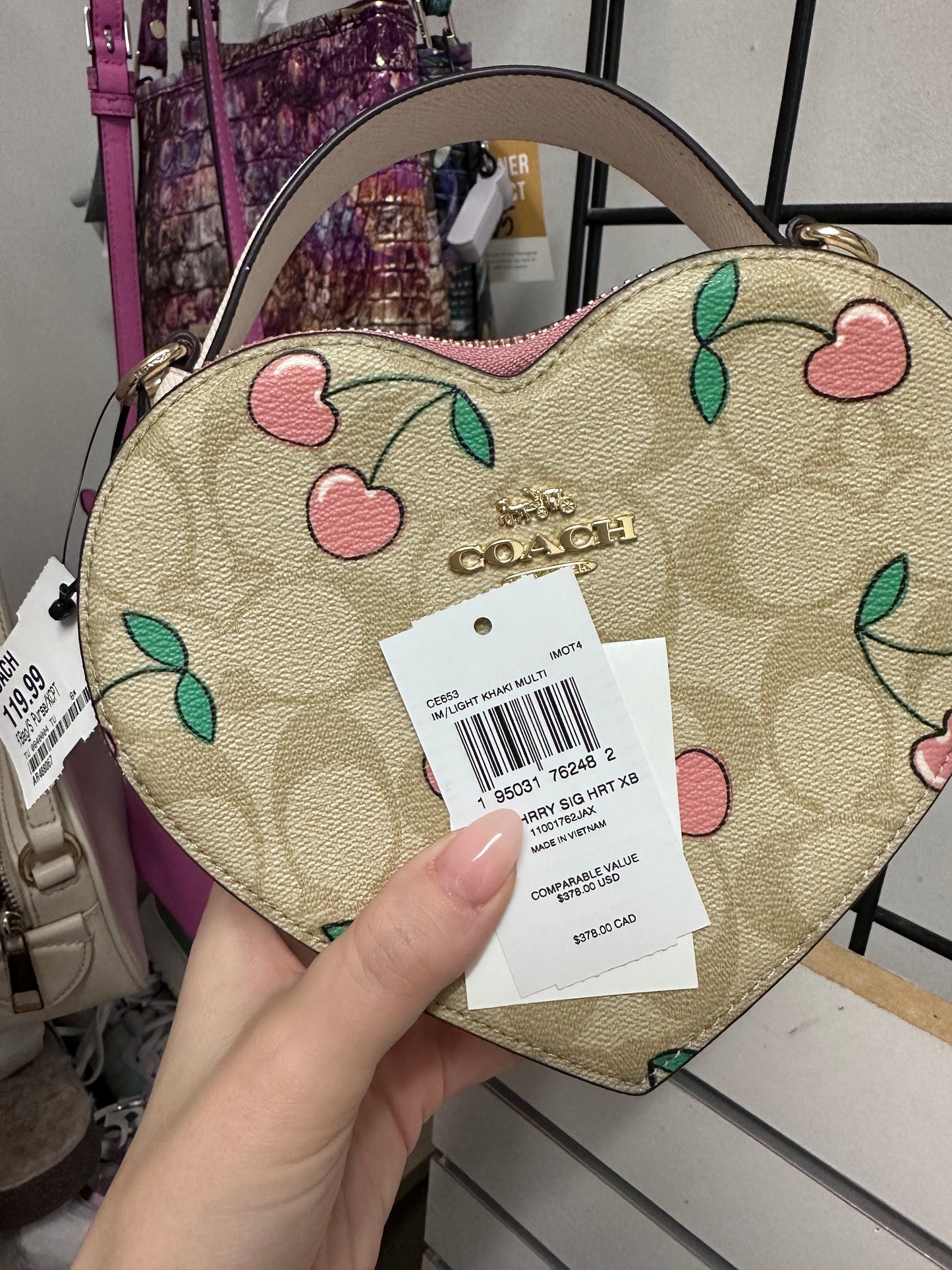 Coach signature heart cherry print bag (with long strap)