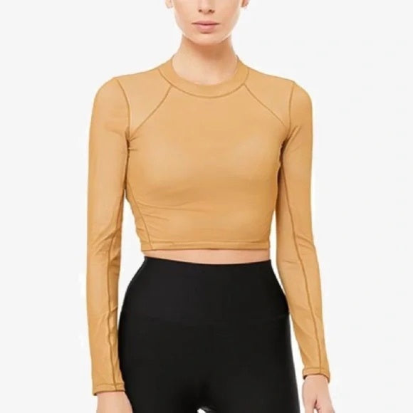 ALO Yoga vision mesh top sz XS caramel latte