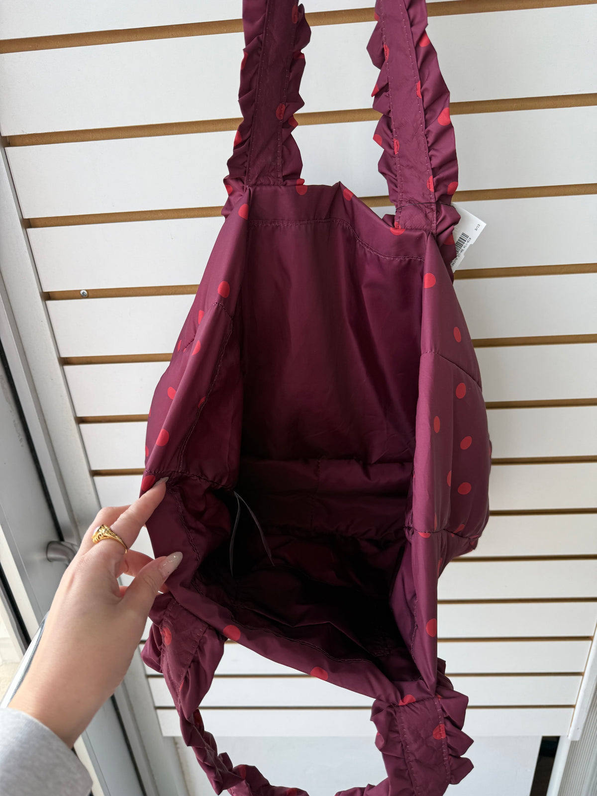 Damson Madder polka dot ruffle totebag