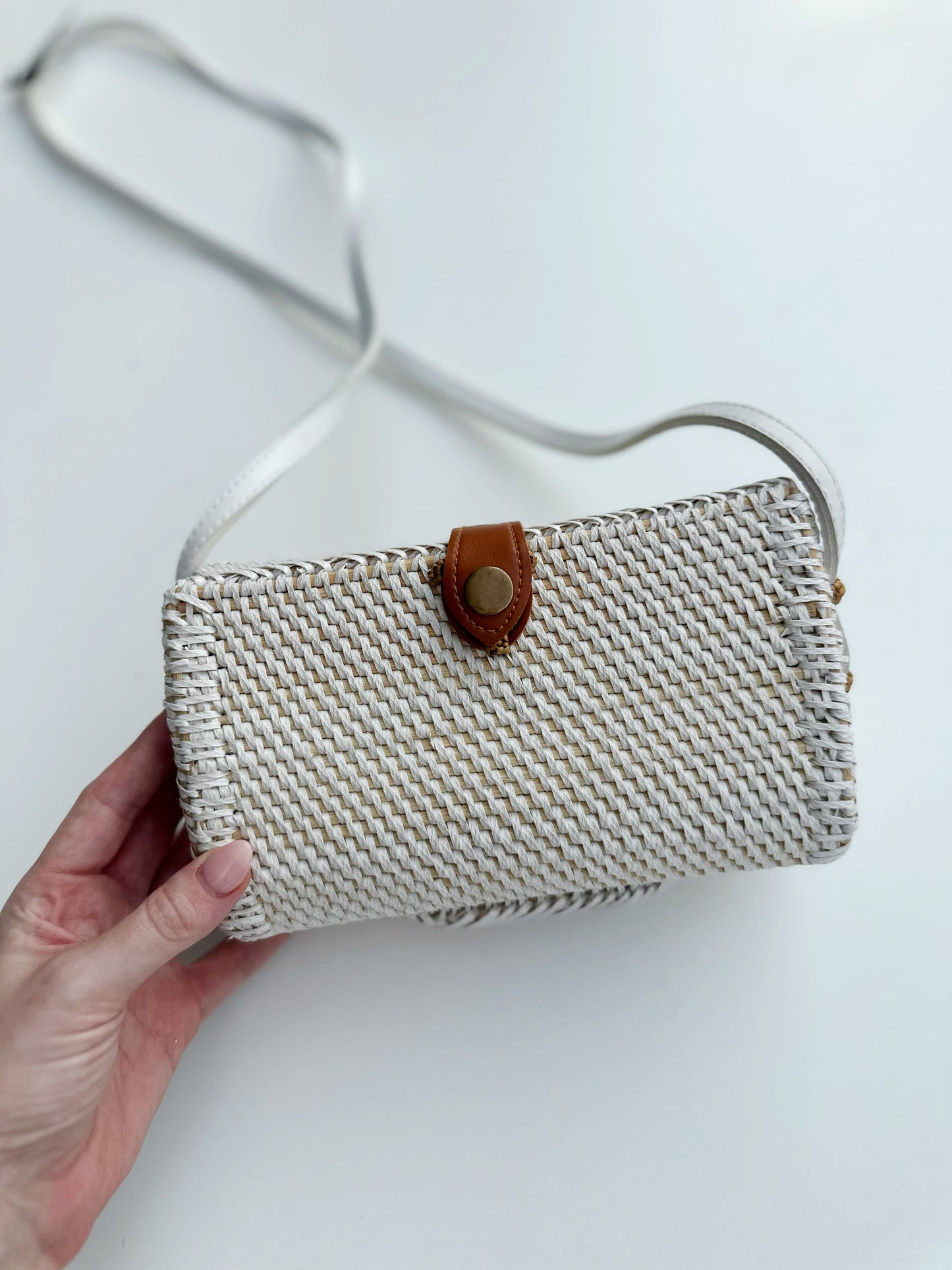 Anthropologie white rattan crossbody bag