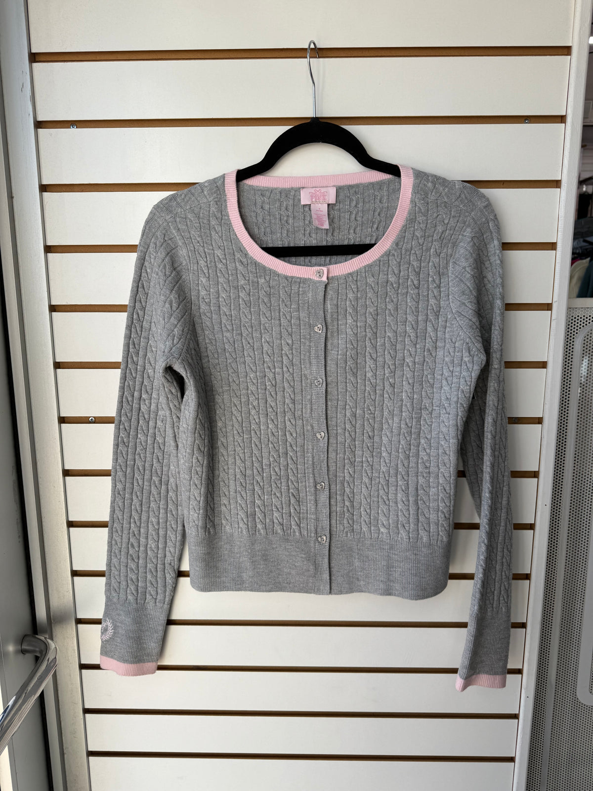 Love Shack Fancy x Victoria’s secret PINK gray pink knit cardigan size medium