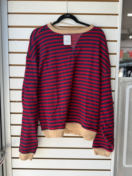 NWT We the Free red and navy striped pullover size XS oversized fit