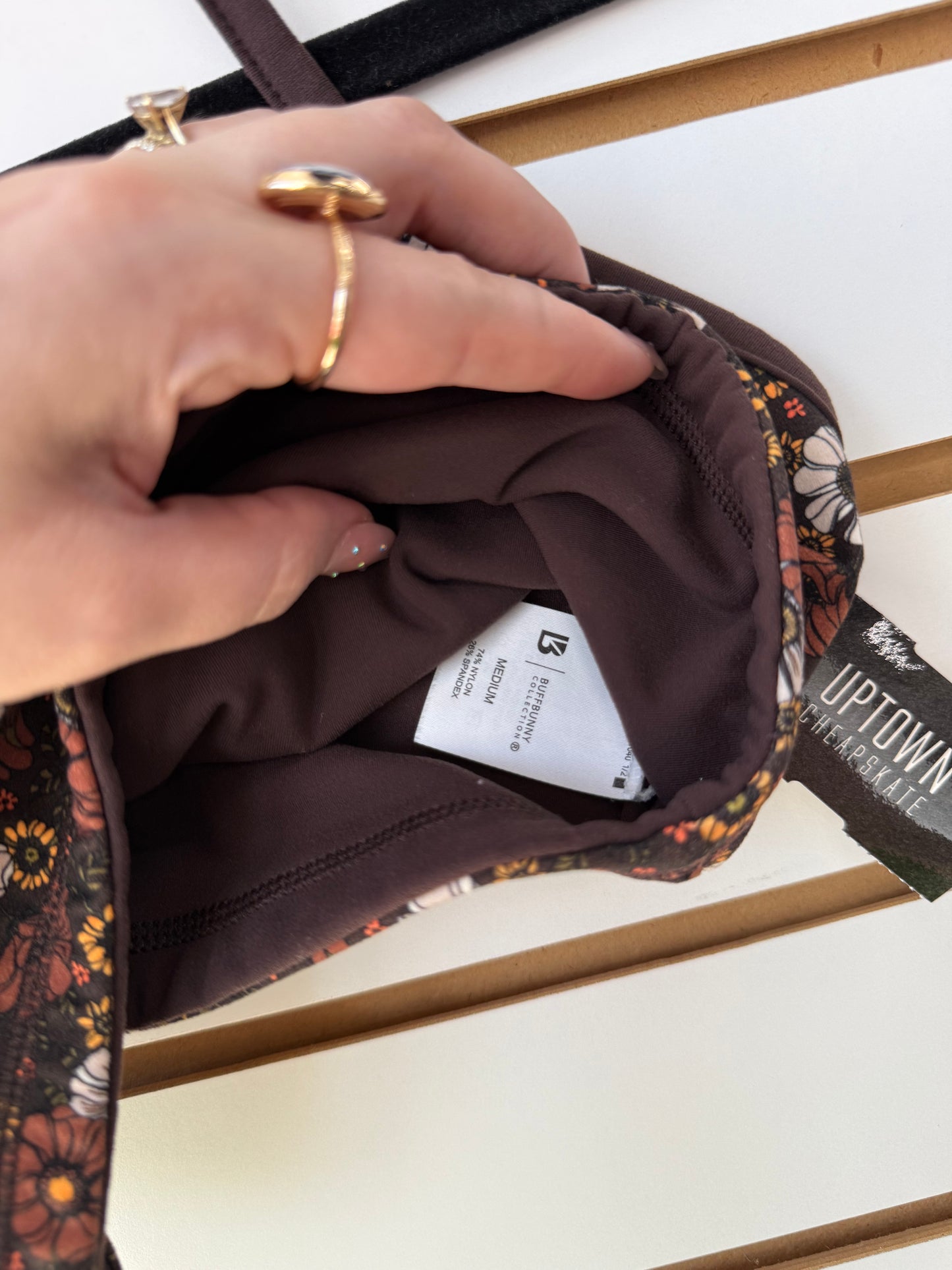 Buff Bunny brown florals sports bra size medium