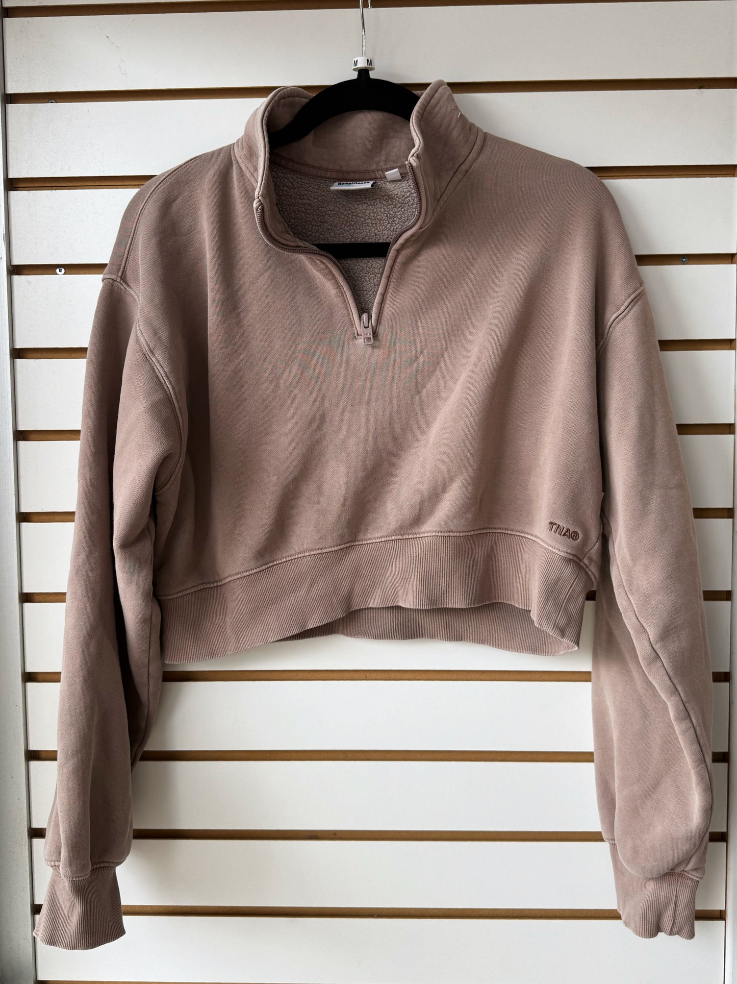 TNA sweat fleece cropped quarter zip size medium