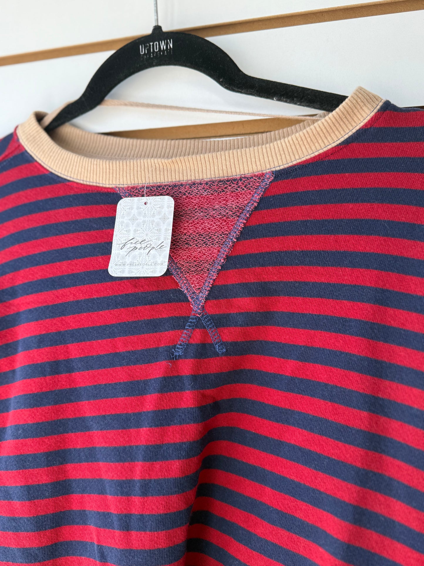 NWT We the Free red and navy striped pullover size XS oversized fit