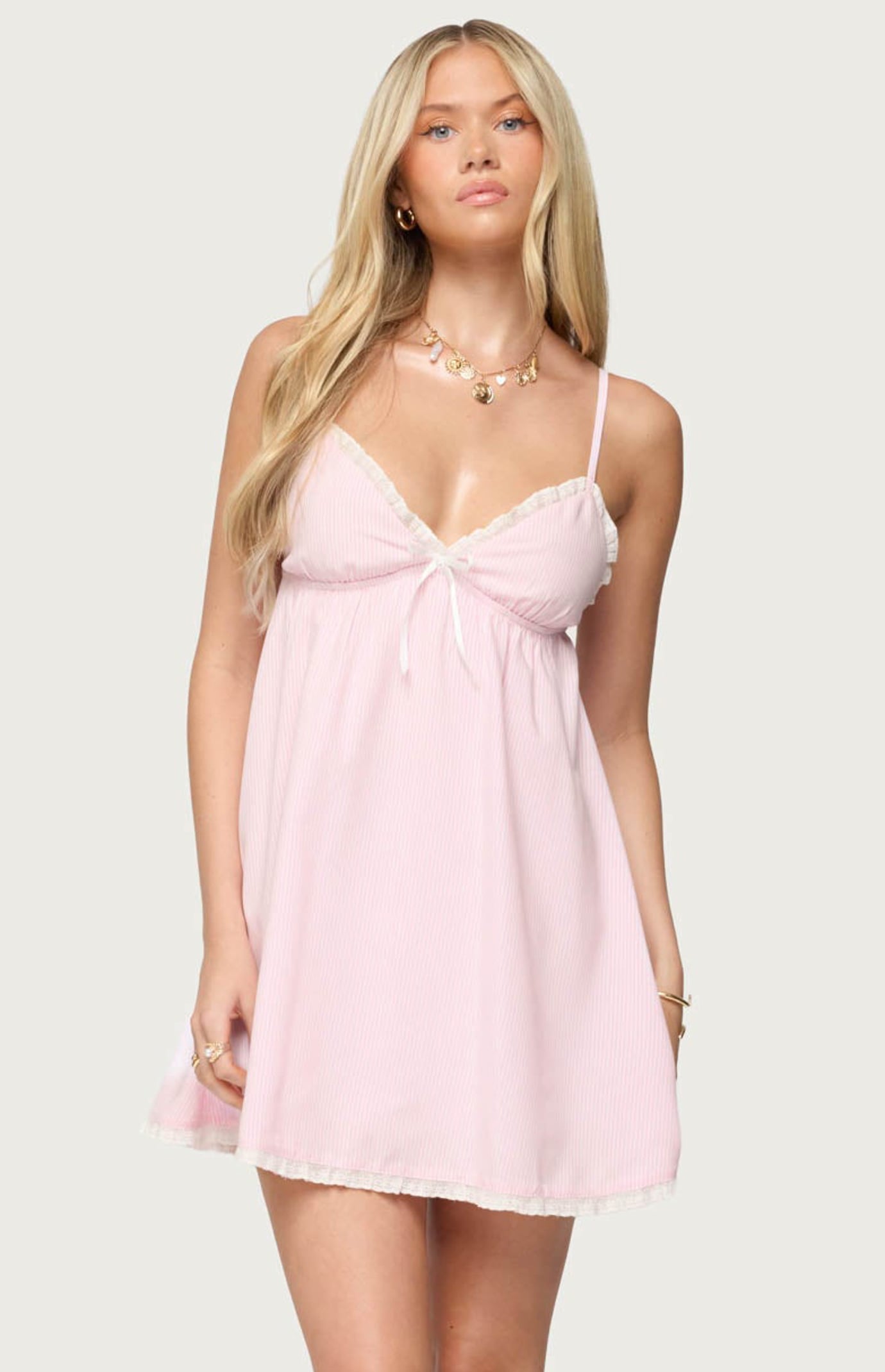 NWT Edikted Danira pink pinstripe babydoll dress sz Med