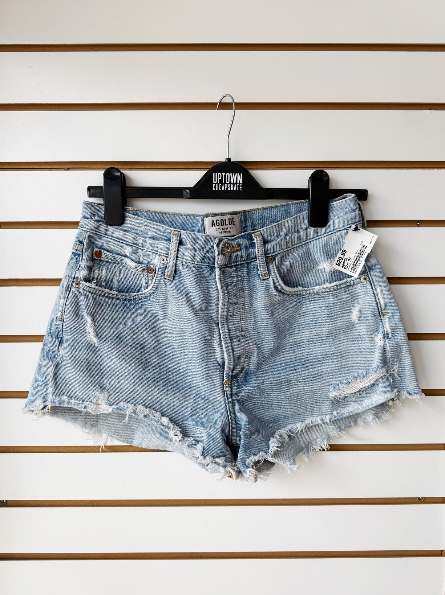 AGOLDE blue denim parker shorts size 27