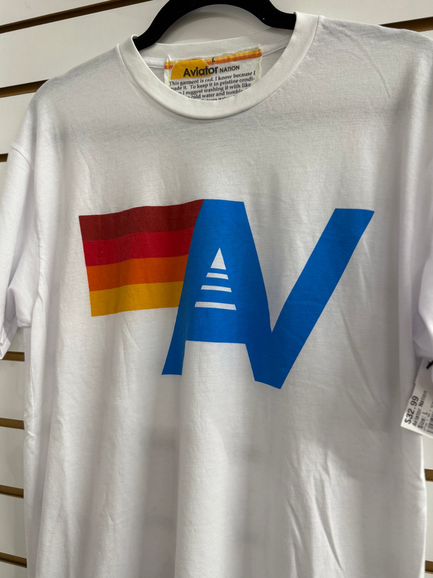 Aviator Nation white logo tee size large