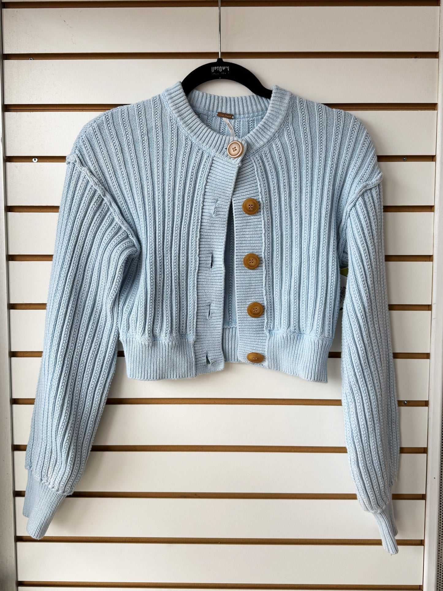 Free People baby blue crop knot cardigan size XS