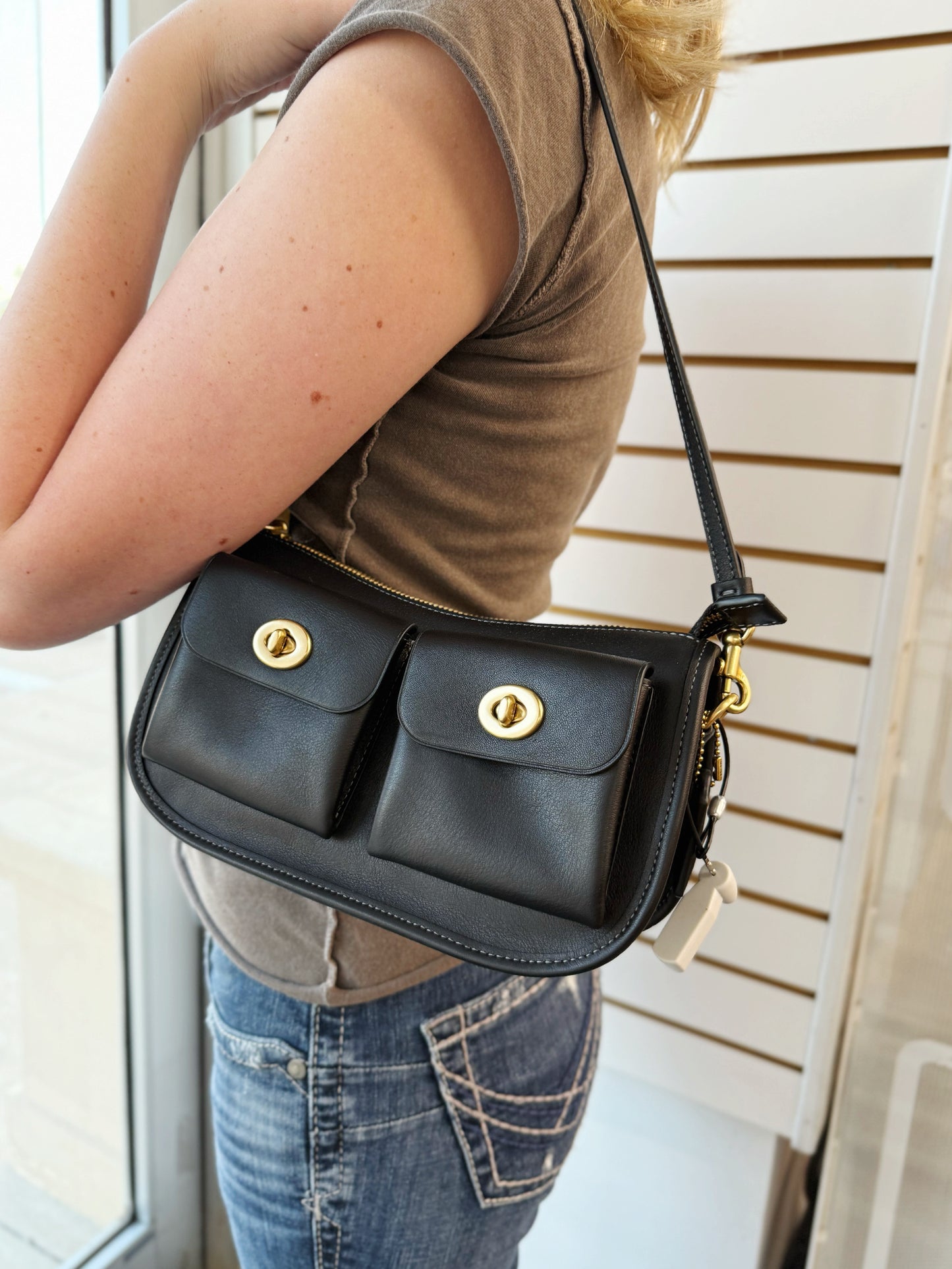 Coach Twin Turnlock Waverly black bag with/ crossbody strap & dustbag
