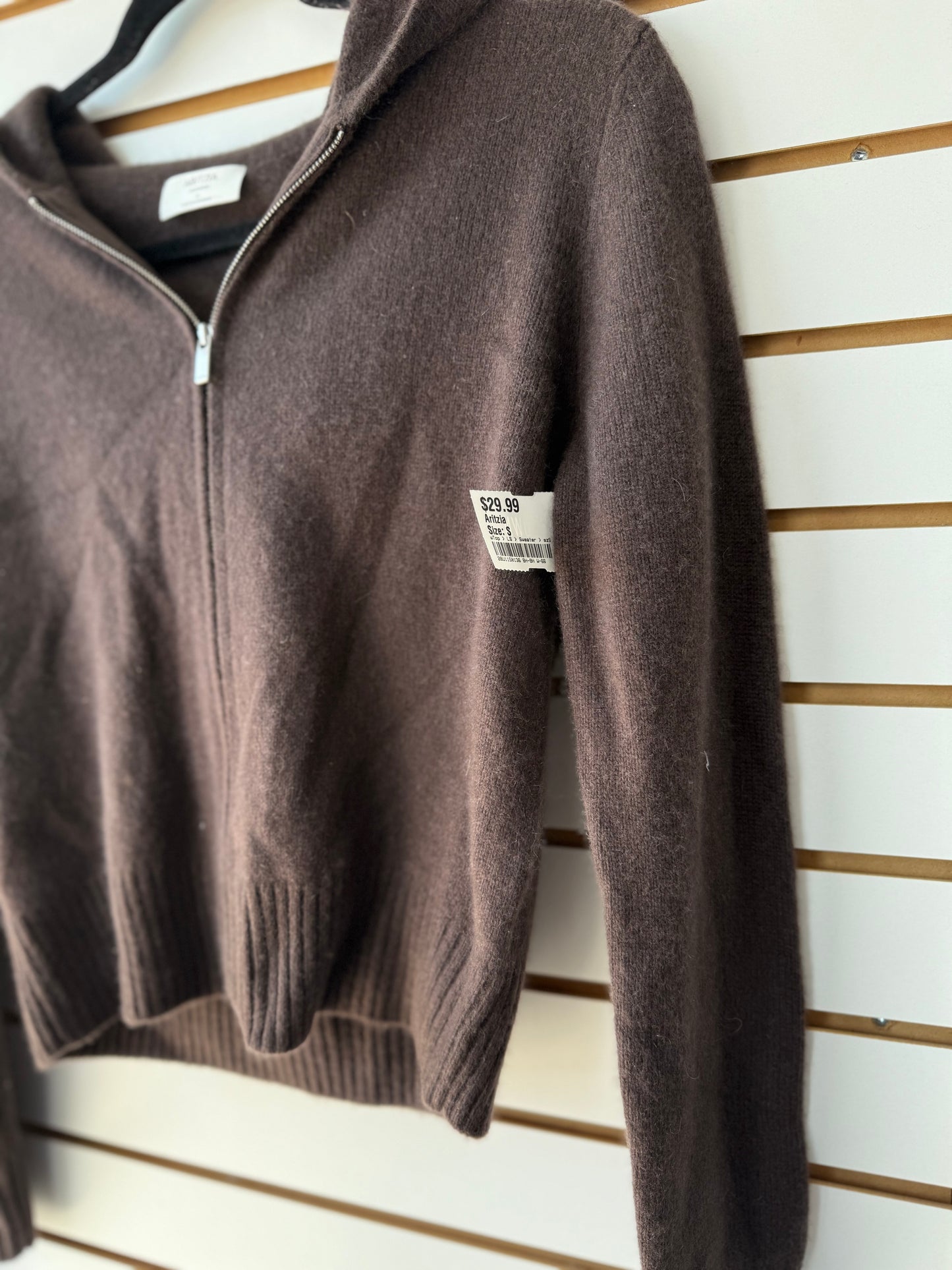 Aritzia brown hooded cashmere zip up size small
