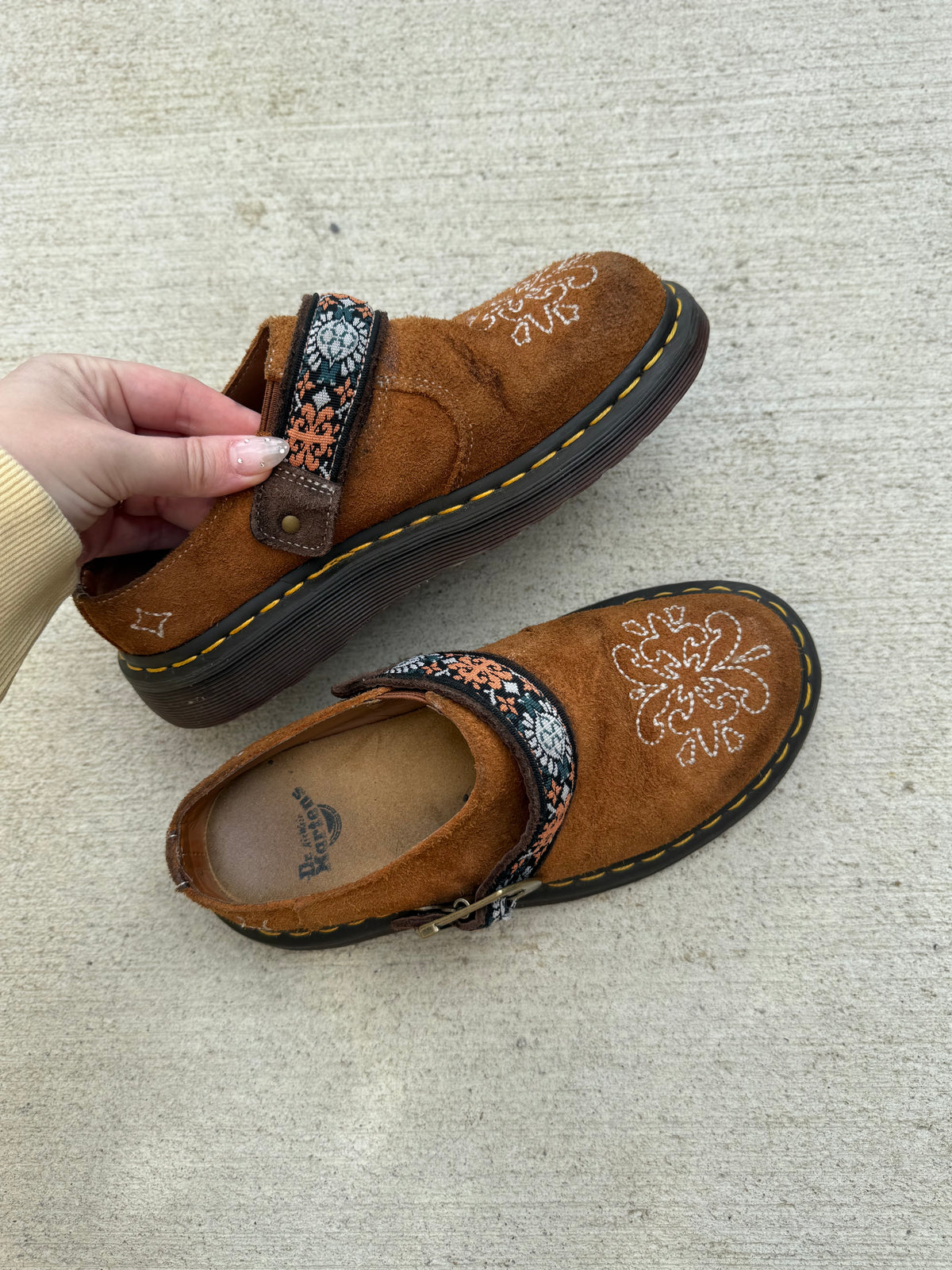 Doc Martens brown isham suede and jacquauadd mules women’s 5 as-is