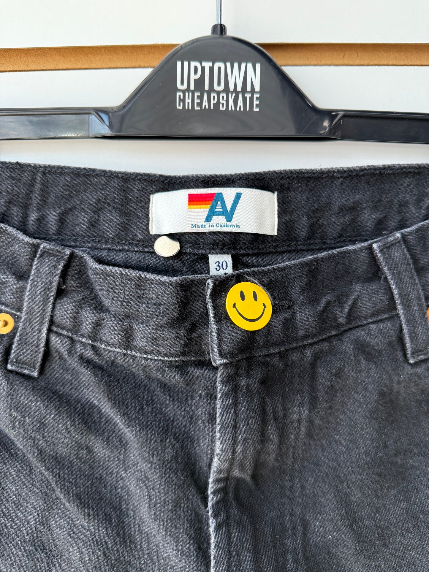 Aviator Nation Keep Smiling black denim shorts sz 30