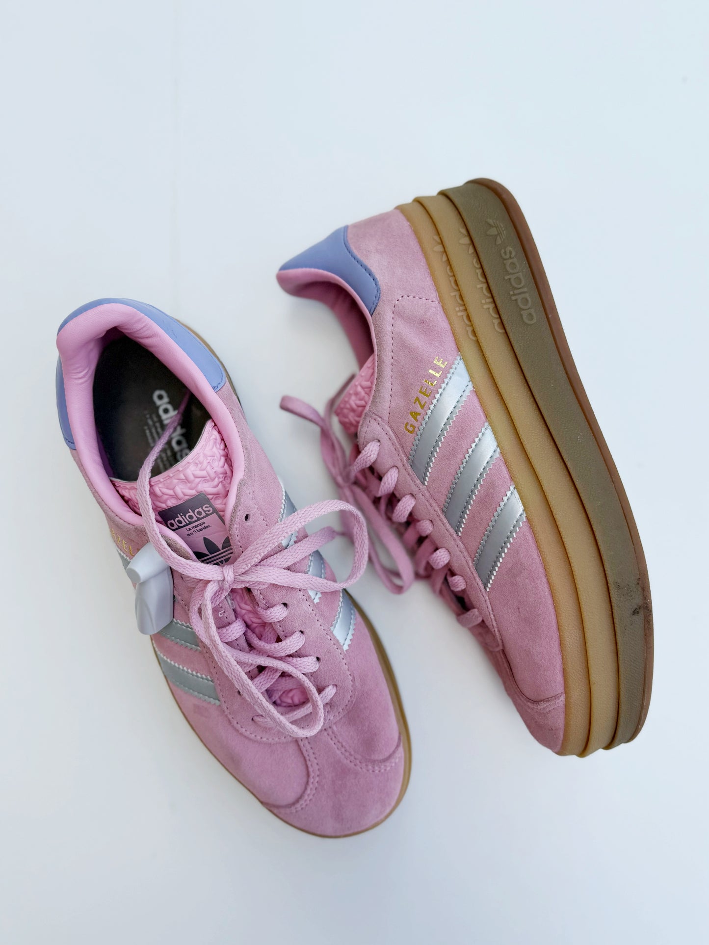 RESERVED Adidas pink silver platform gazelles sz 6 as-is
