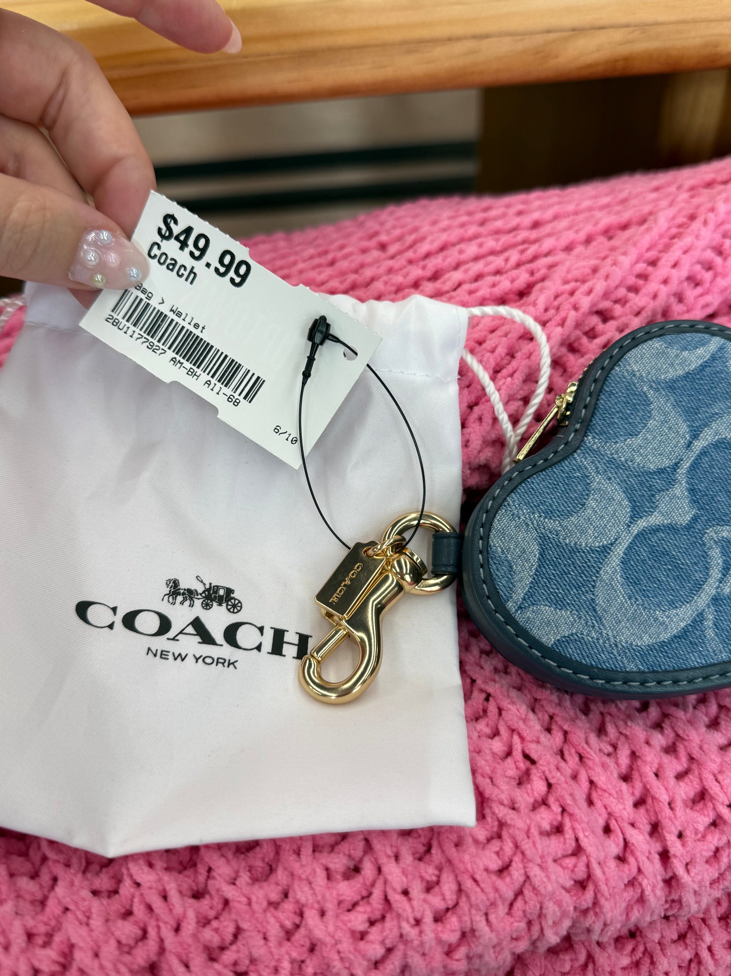 NWOT Coach denim heart bag charm