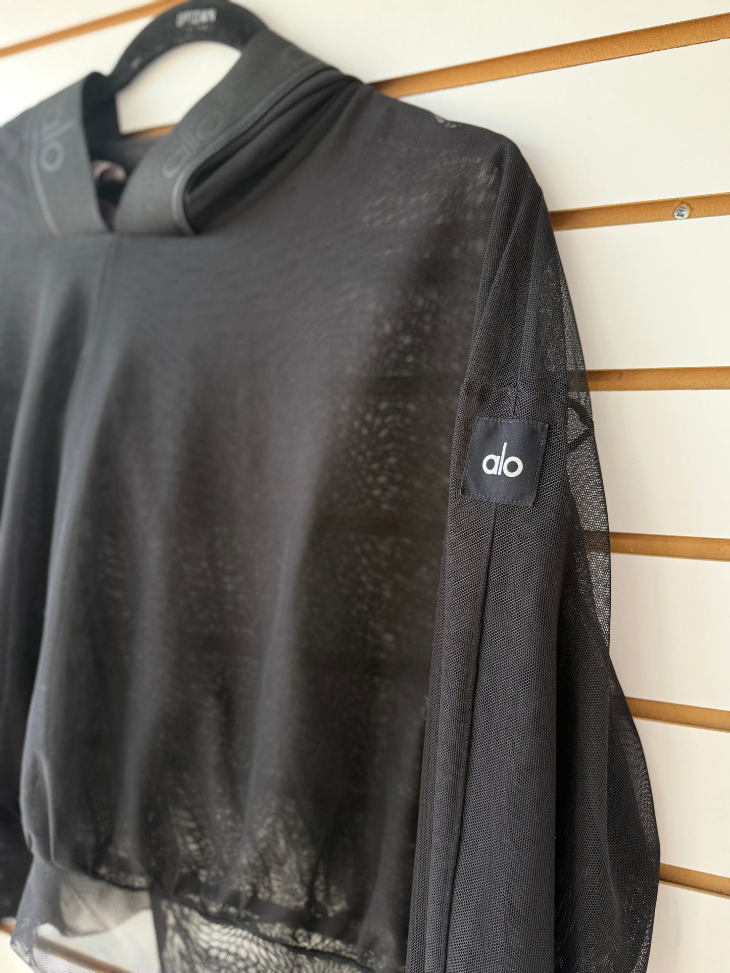 ALO Yoga black sheer mesh studio hoodie size XS