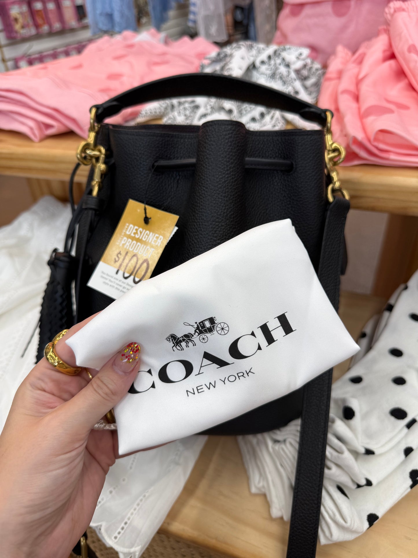 Coach Lora black leather whipstitch bucket bag with dustbag
