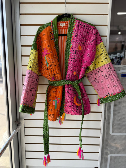 POL one size colorful bandana print tassel jacket with tie