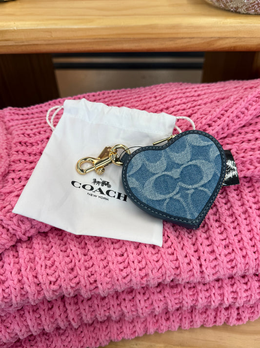 NWOT Coach denim heart bag charm