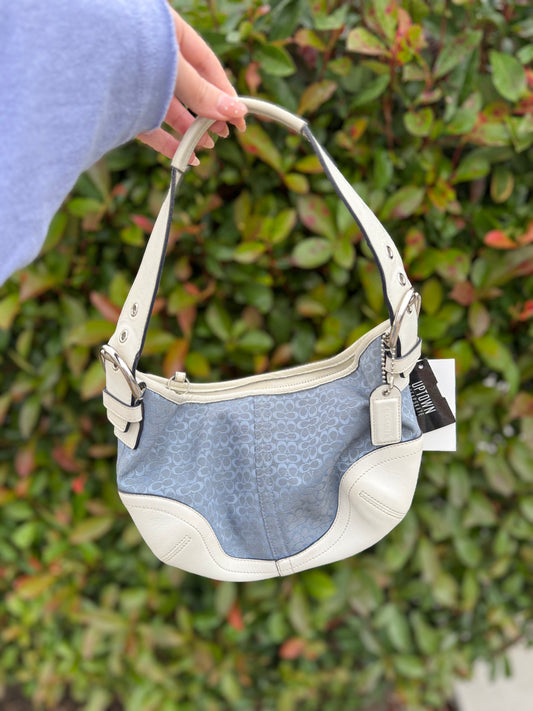 Vintage Coach soho signature blue and white shoulder bag (shows wear- see photos)
