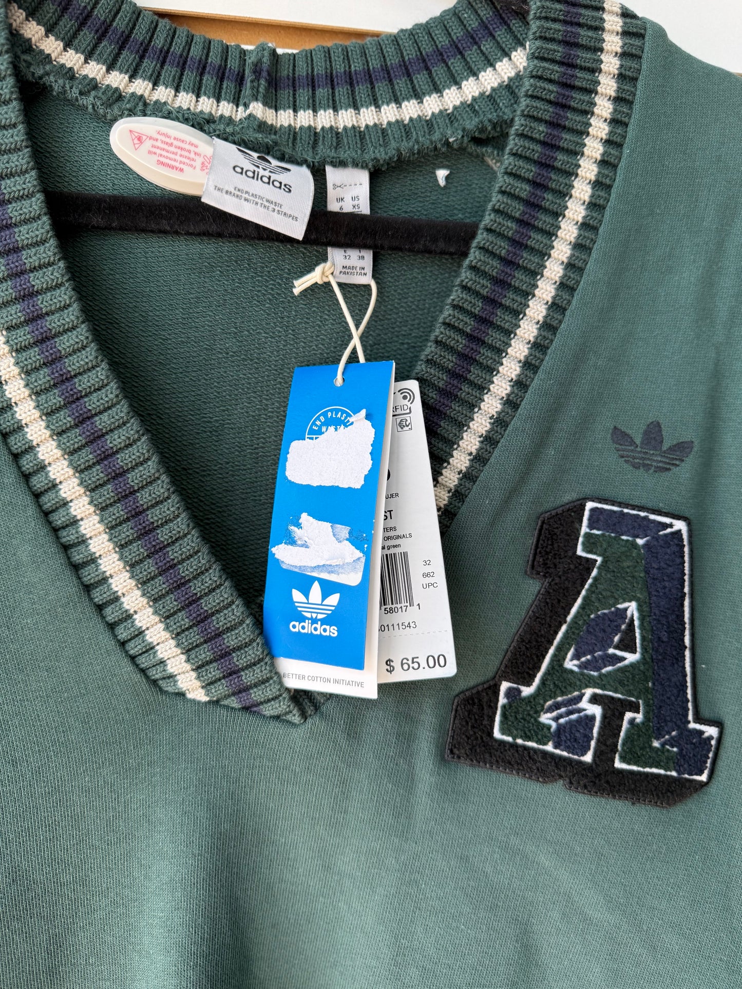NWT Adidas green 50 anniversary sweater vest size XS (oversized)