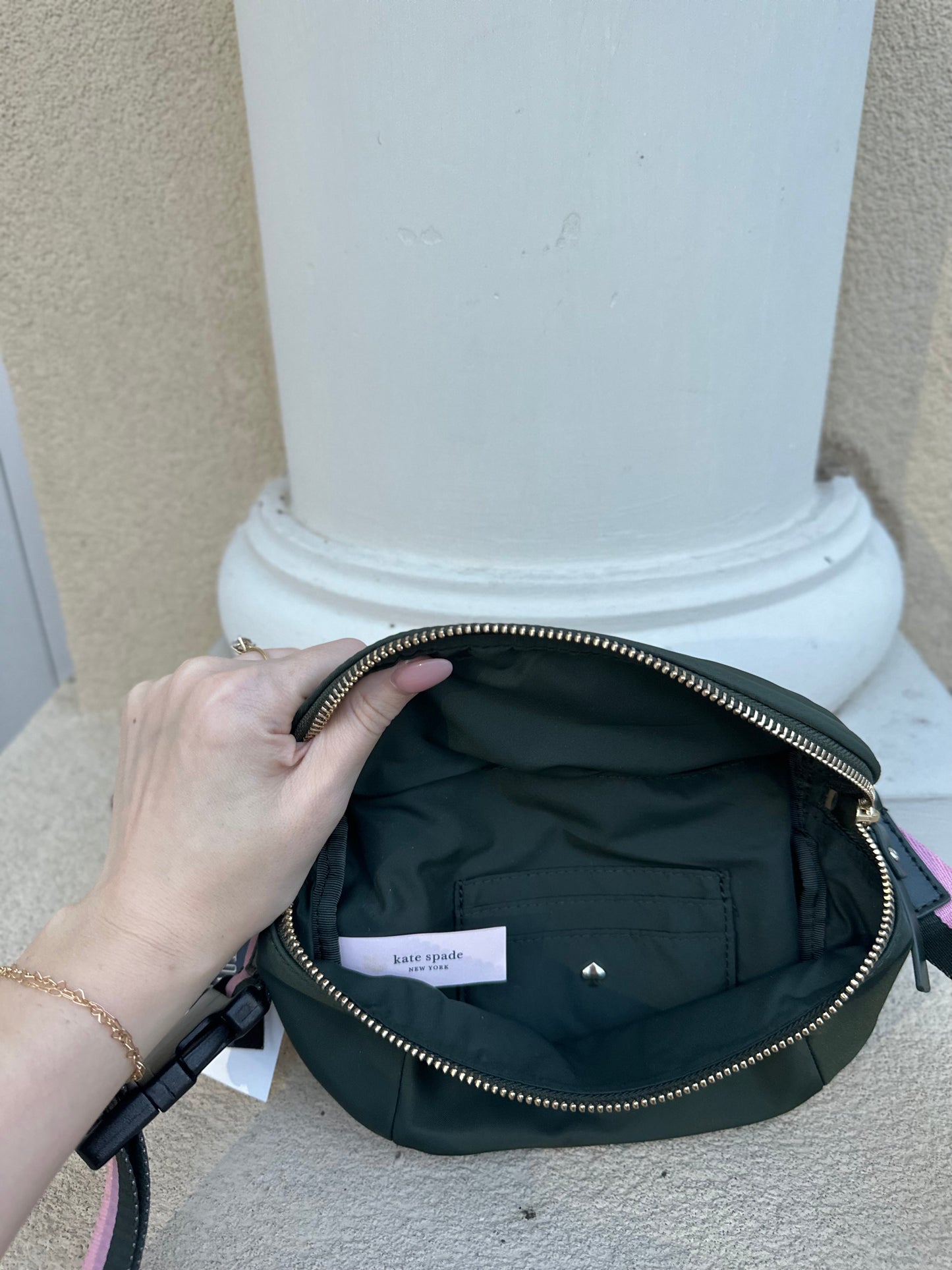 Kate Spade Watson Lane Varsity Striped green belt bag