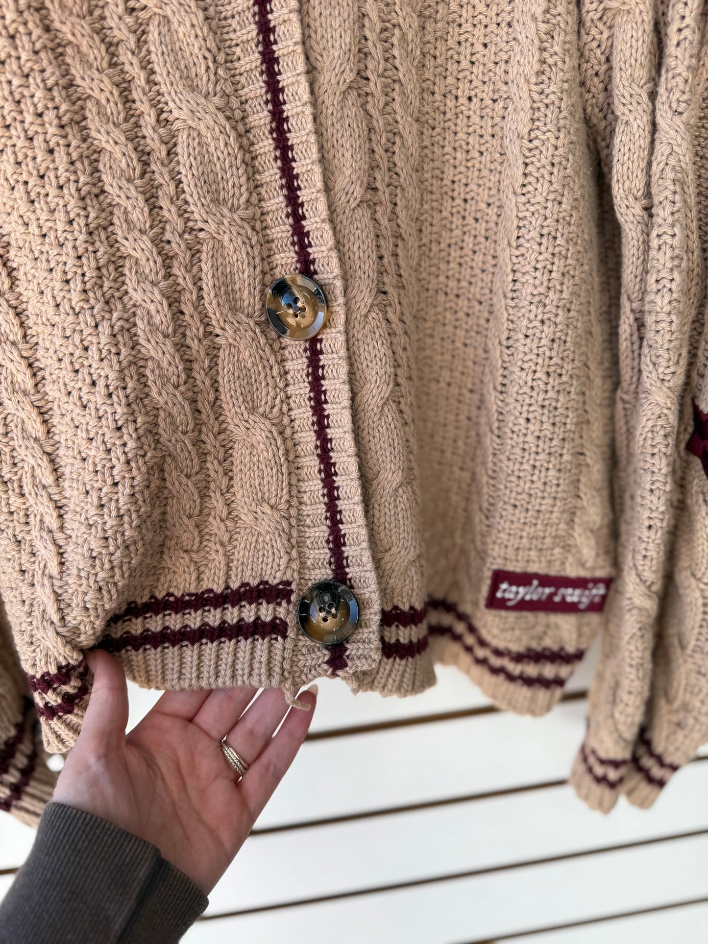 Taylor Swift Folklore tan maroon cardigan size M/L holiday edition