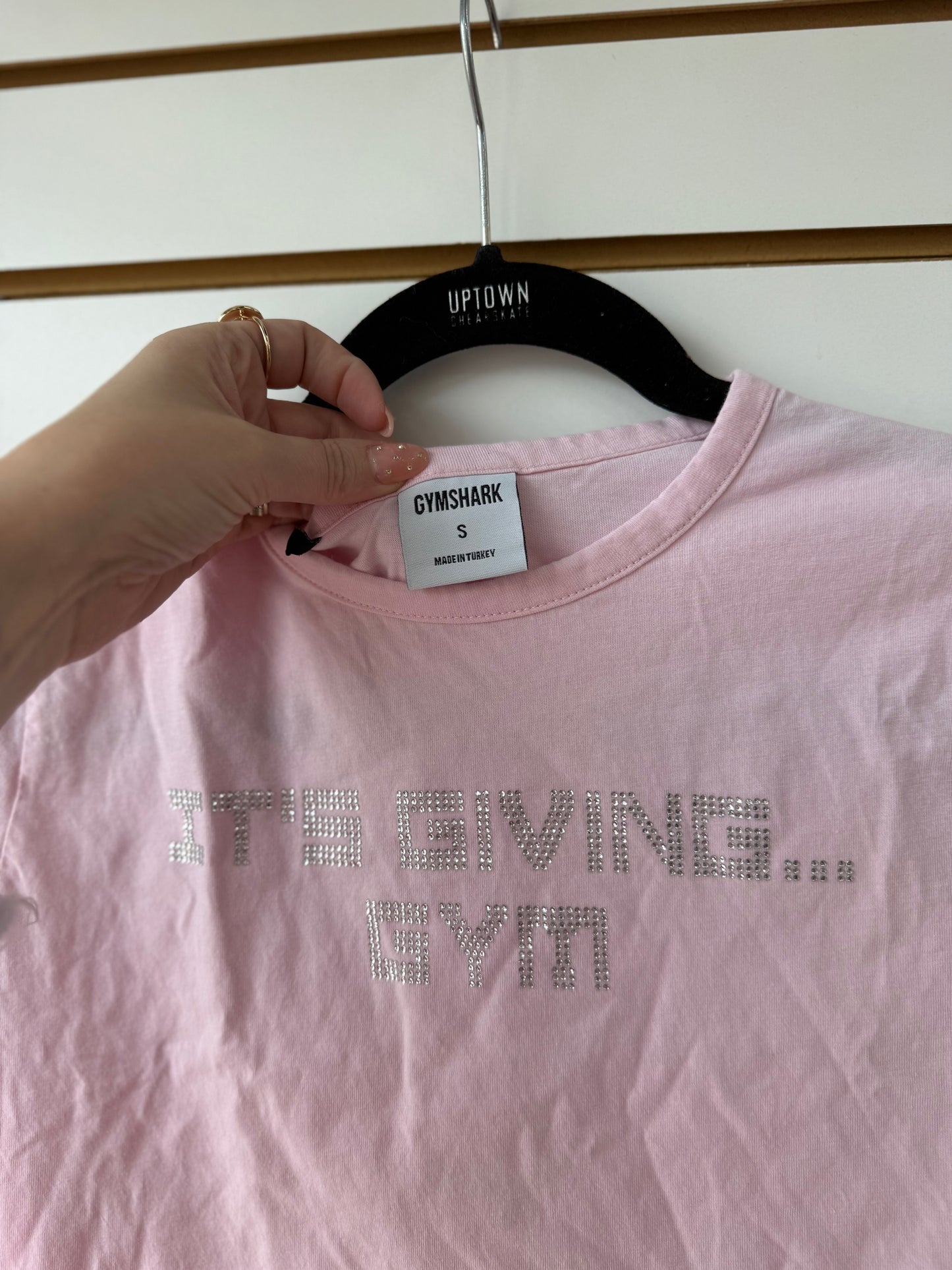 Gymshark baby pink it's giving gym rhinestone crop tee size small