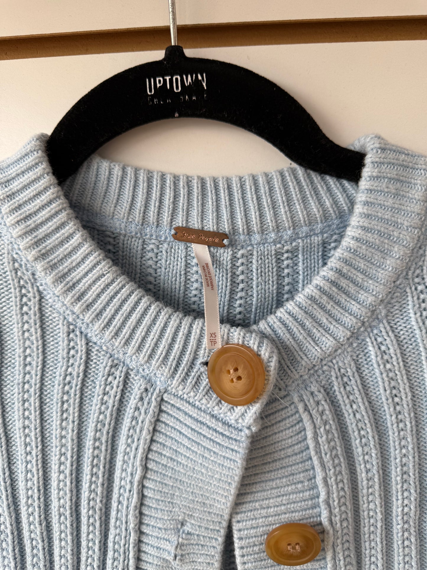 Free People baby blue crop knot cardigan size XS