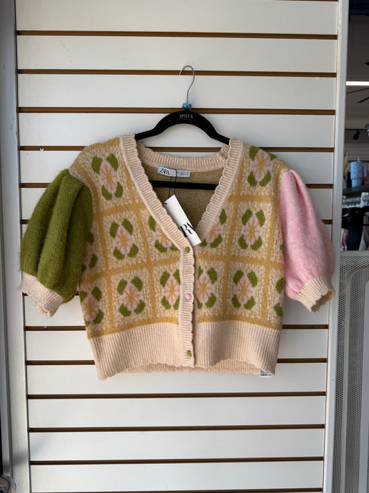 NWT Zara cropped floral sweater size large