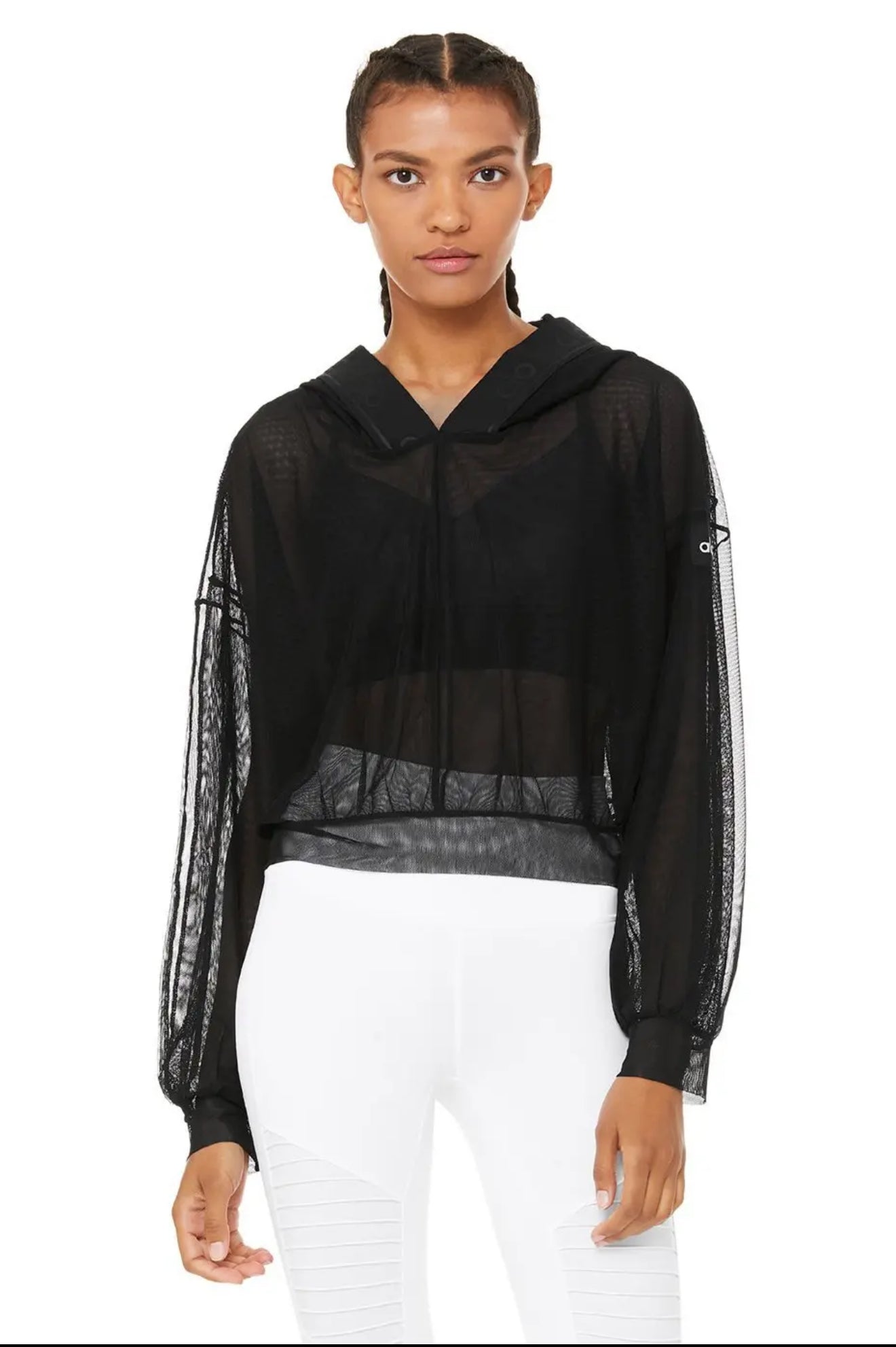 ALO Yoga black sheer mesh studio hoodie size XS