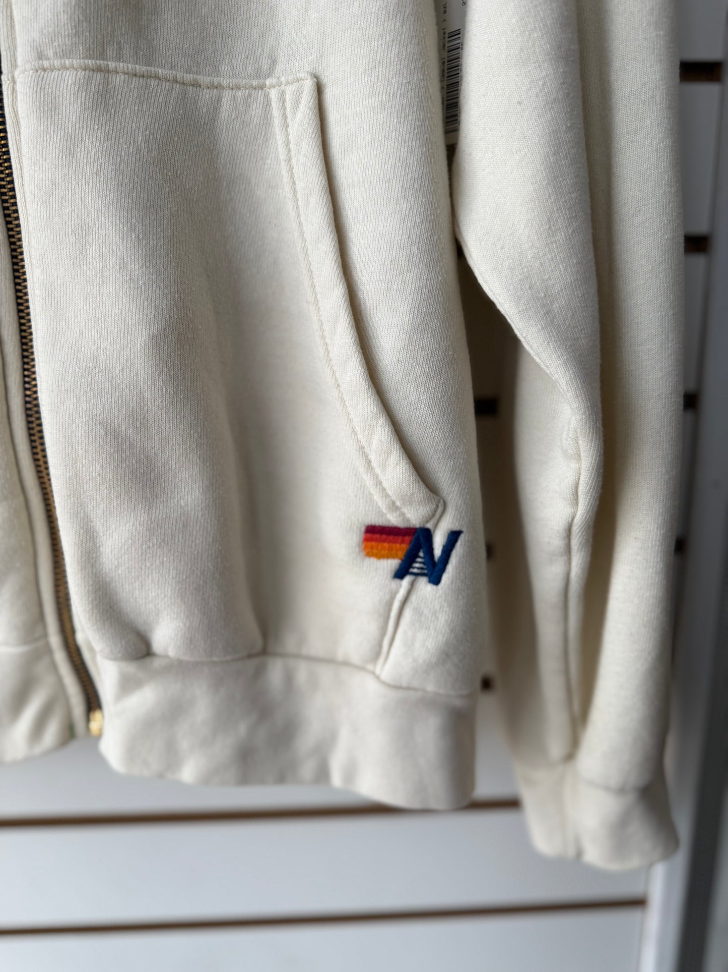 Aviator nation cream 5 stripe zip up hoodie size large