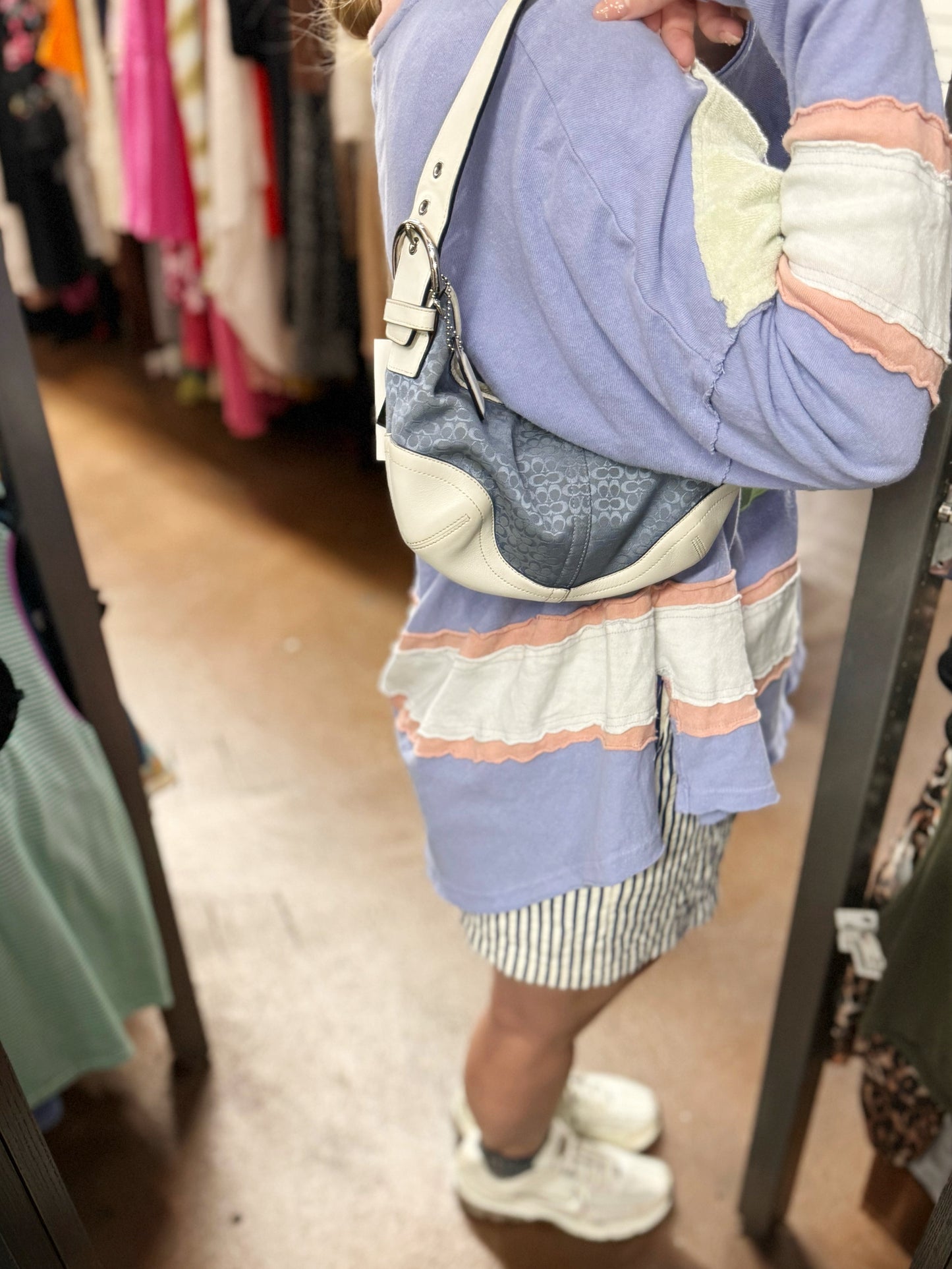 Vintage Coach soho signature blue and white shoulder bag (shows wear- see photos)