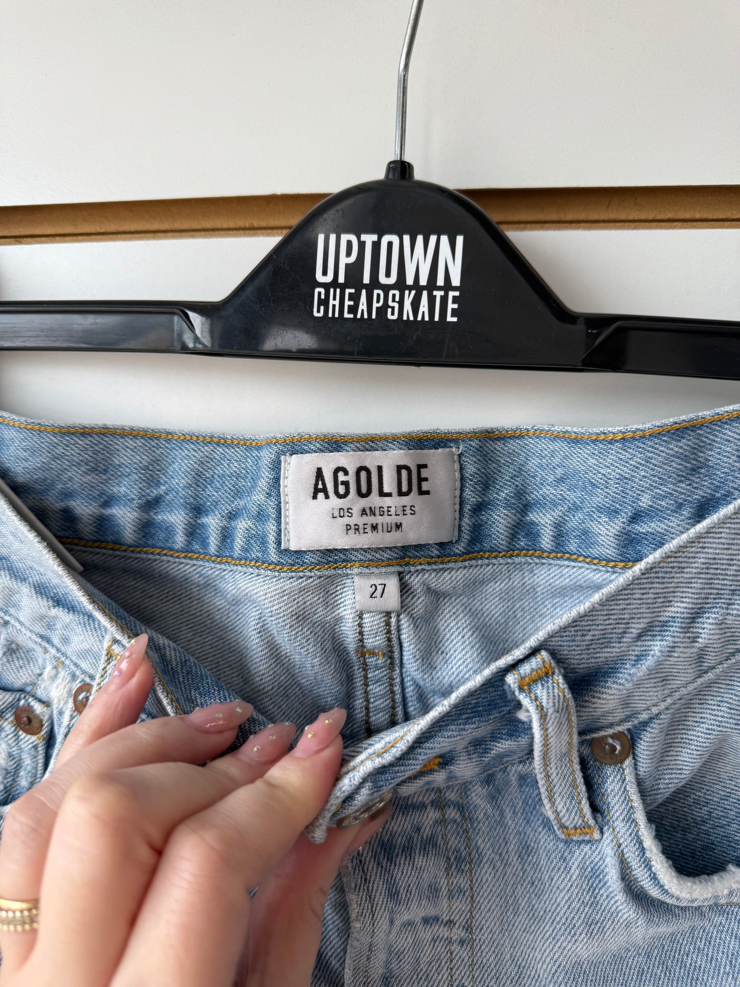 AGOLDE blue denim parker shorts size 27