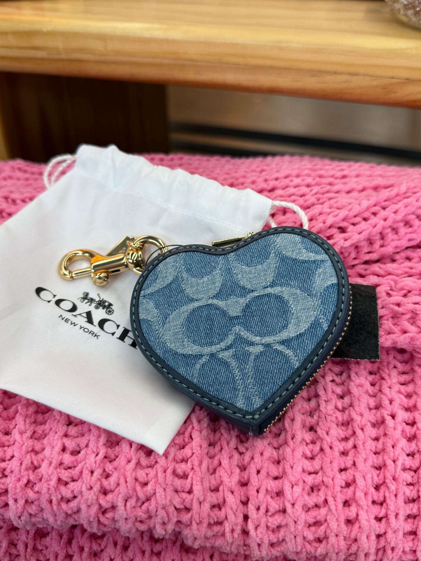 NWOT Coach denim heart bag charm