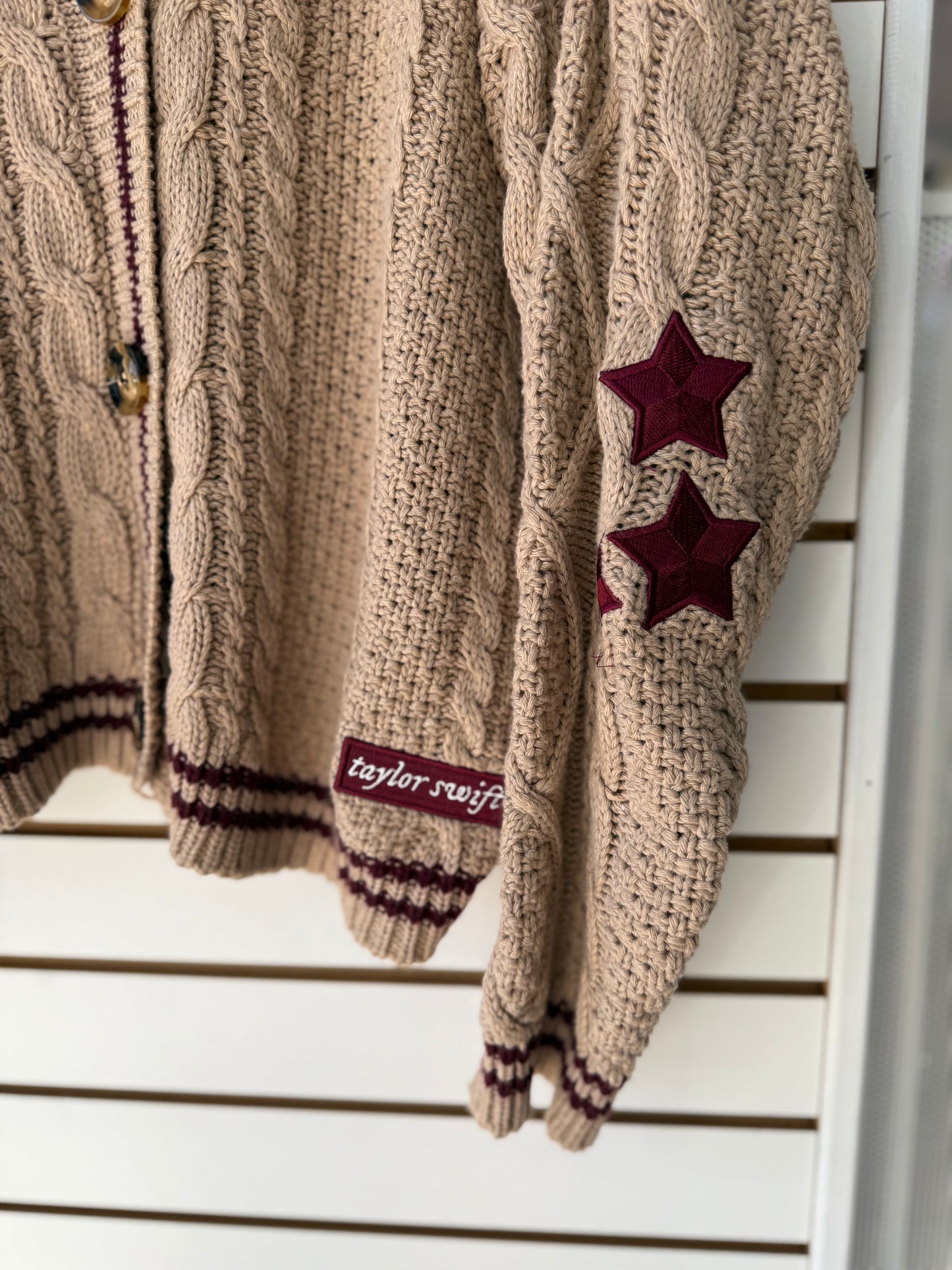 Taylor Swift Folklore tan maroon cardigan size M/L holiday edition