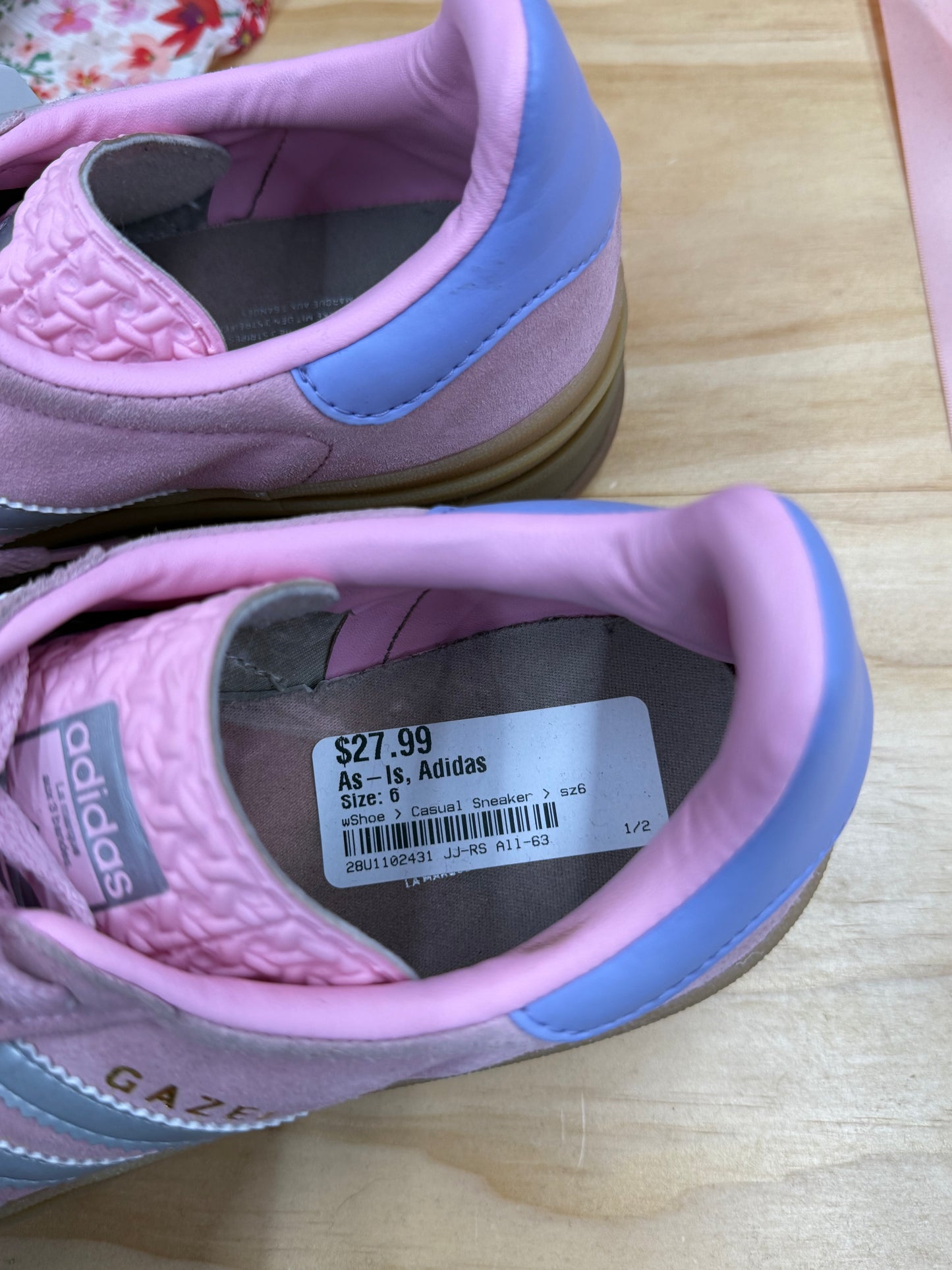 RESERVED Adidas pink silver platform gazelles sz 6 as-is