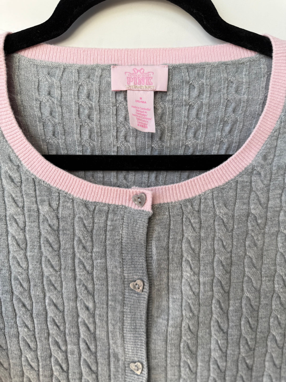 Love Shack Fancy x Victoria’s secret PINK gray pink knit cardigan size medium
