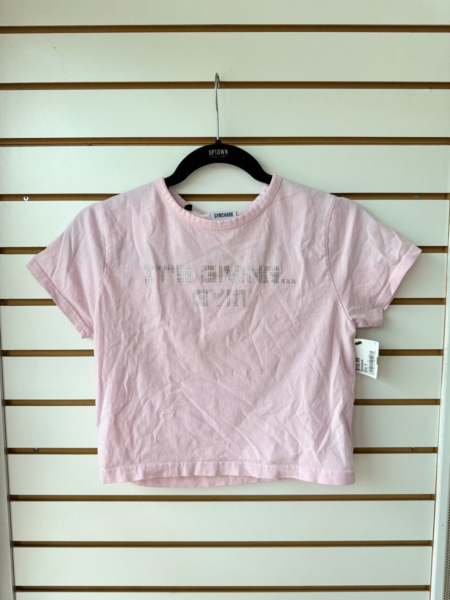 Gymshark baby pink it's giving gym rhinestone crop tee size small