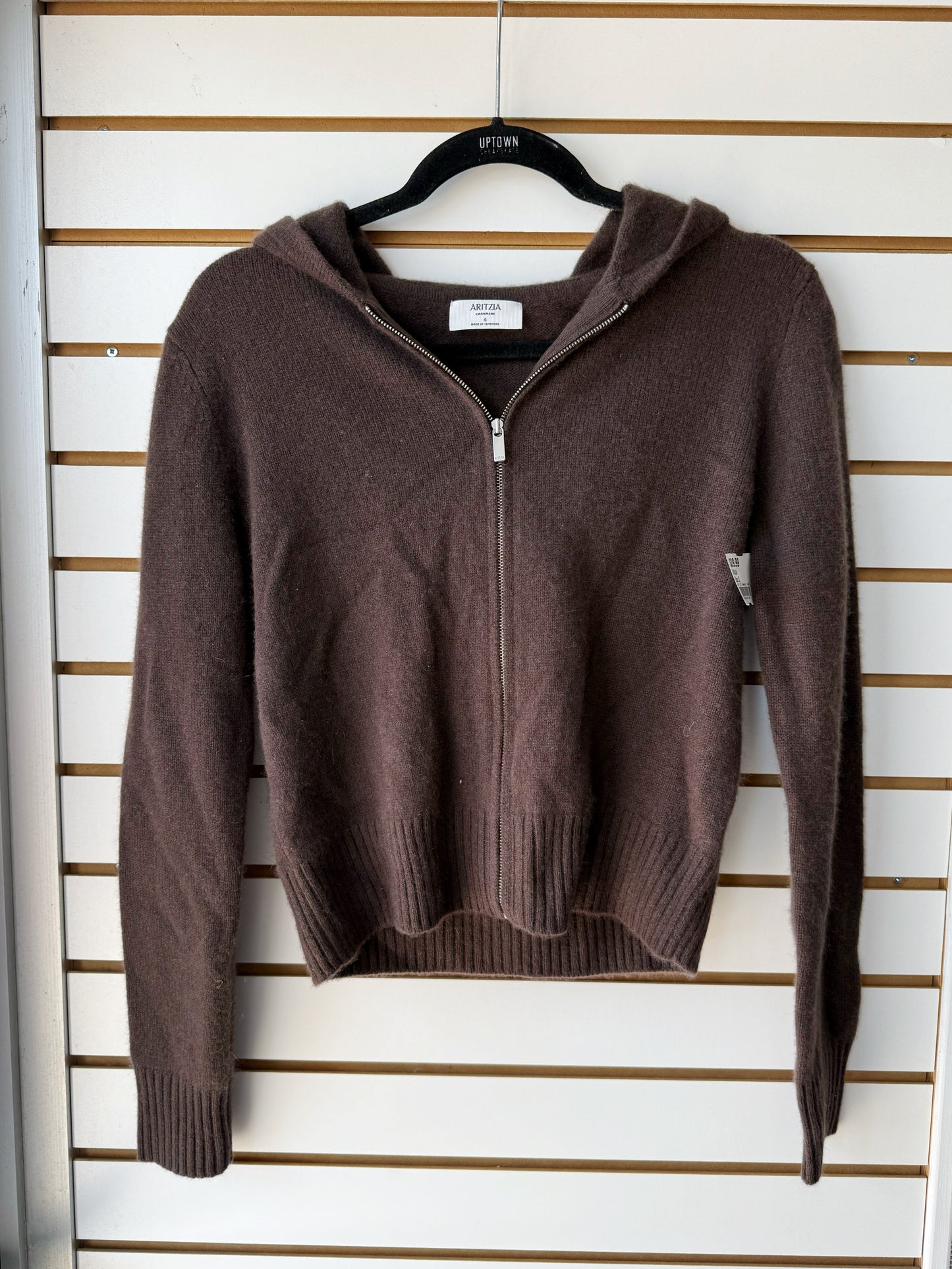 Aritzia brown hooded cashmere zip up size small