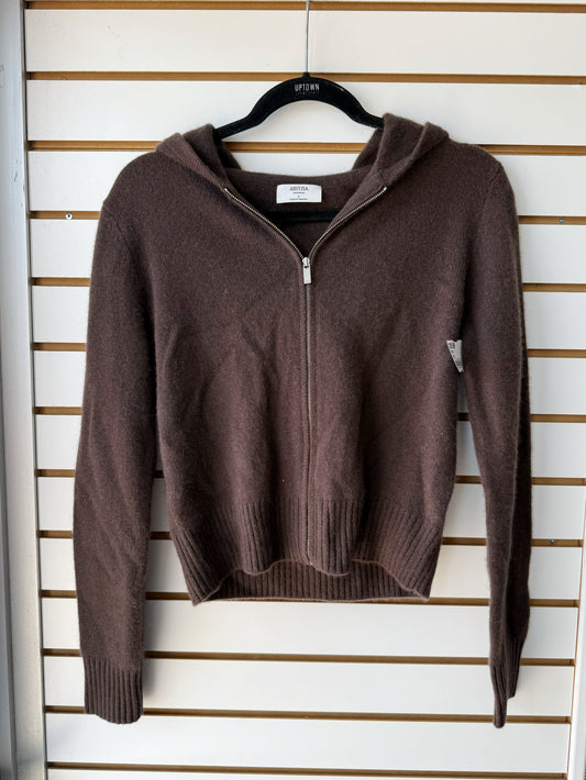 Aritzia brown hooded cashmere zip up size small